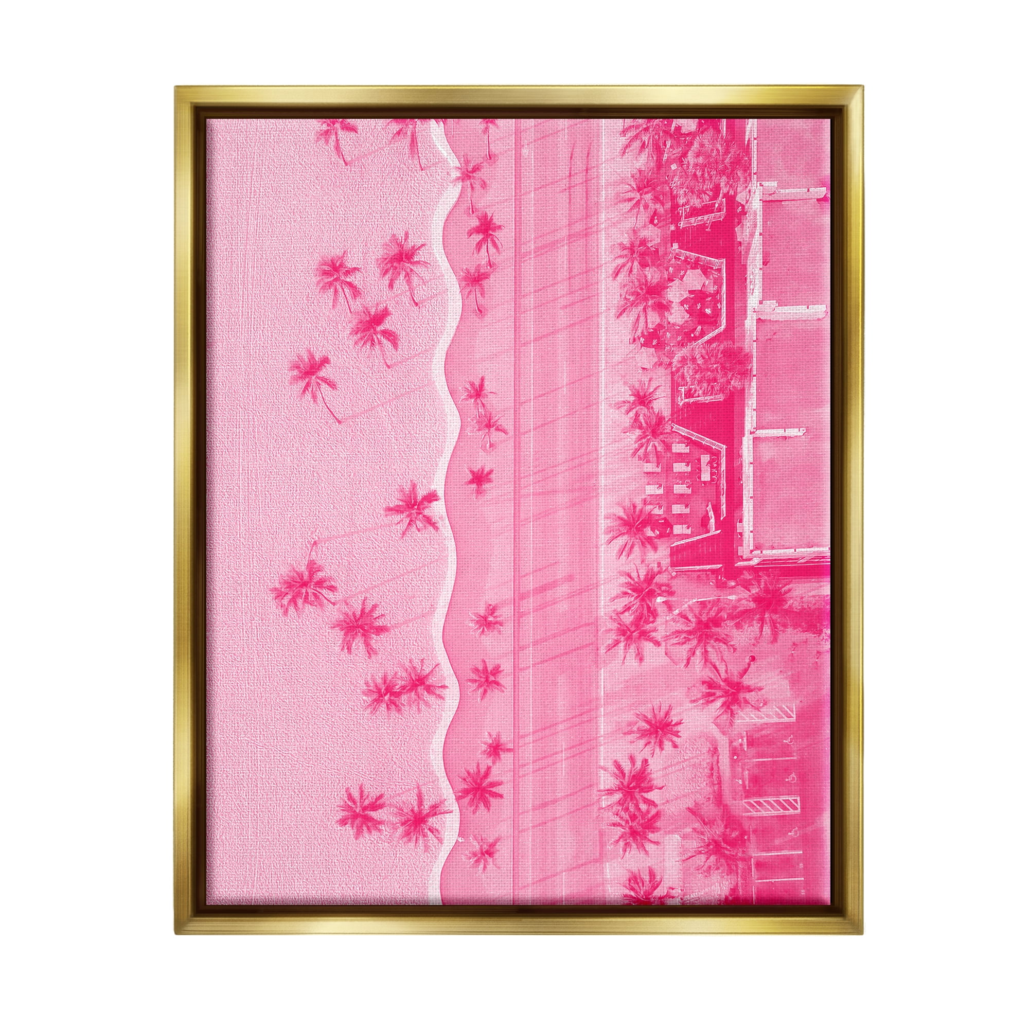 Stupell Industries Pink Aerial Tropical Landscape Landscape Painting Gold Floater Framed Canvas Art Print Wall Art, 25 x 31