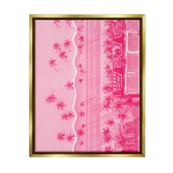 Stupell Industries Pink Aerial Tropical Landscape Landscape Painting Gold Floater Framed Canvas Art Print Wall Art, 25 x 31