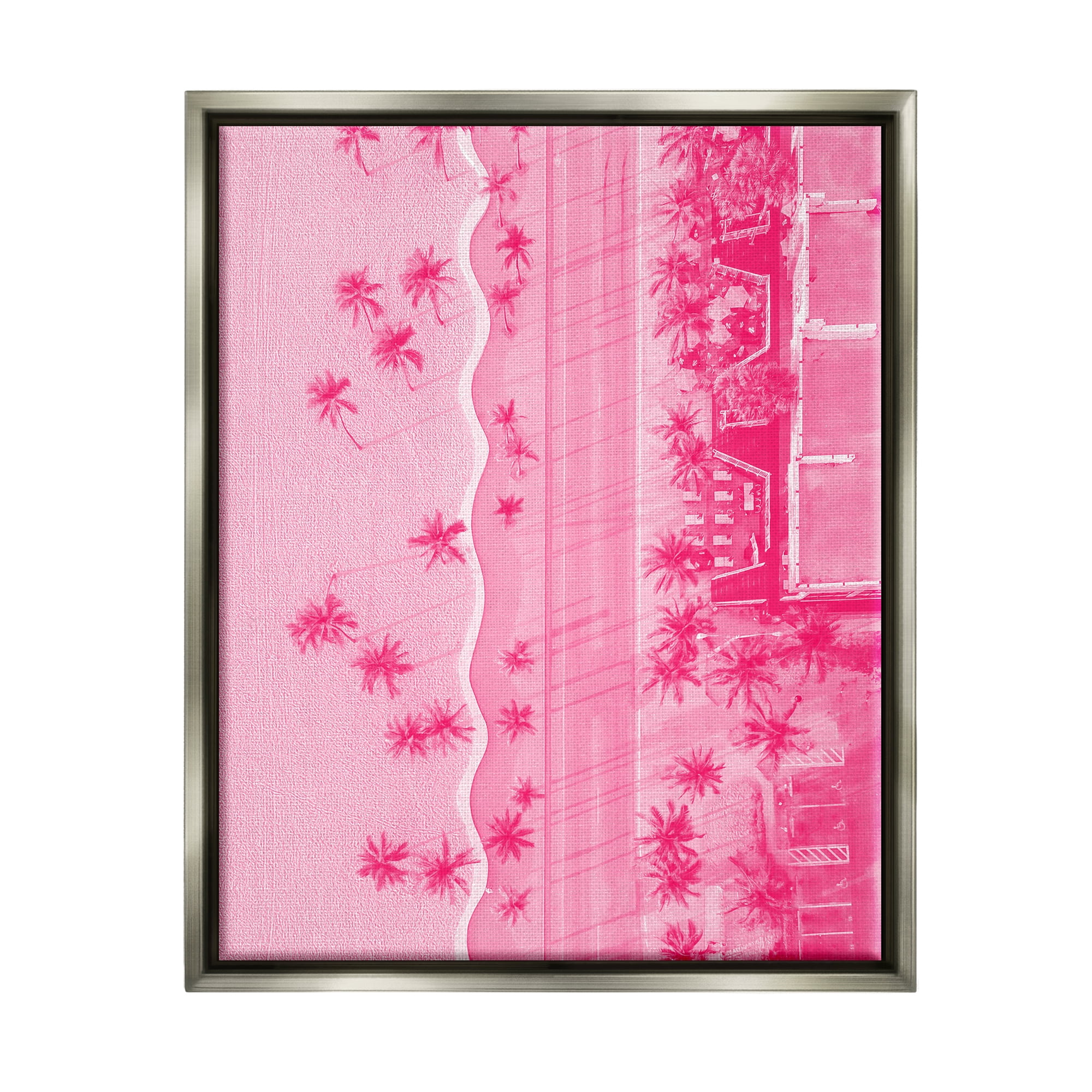 Stupell Industries Pink Aerial Tropical Landscape Landscape Painting Gray Floater Framed Canvas Art Print Wall Art, 25 x 31
