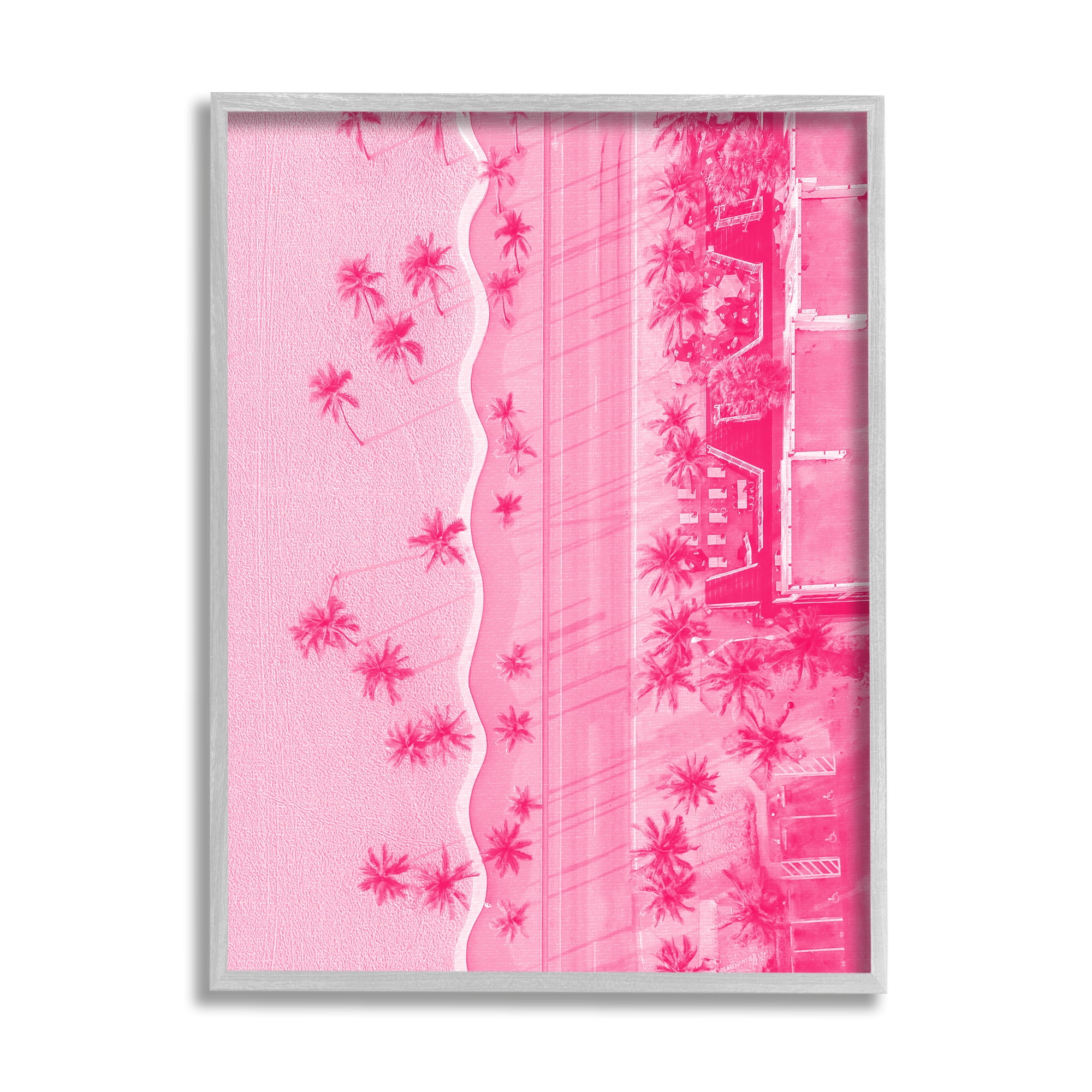 Stupell Industries Pink Aerial Tropical Landscape Landscape Painting Gray Framed Art Print Wall Art, 11 x 14