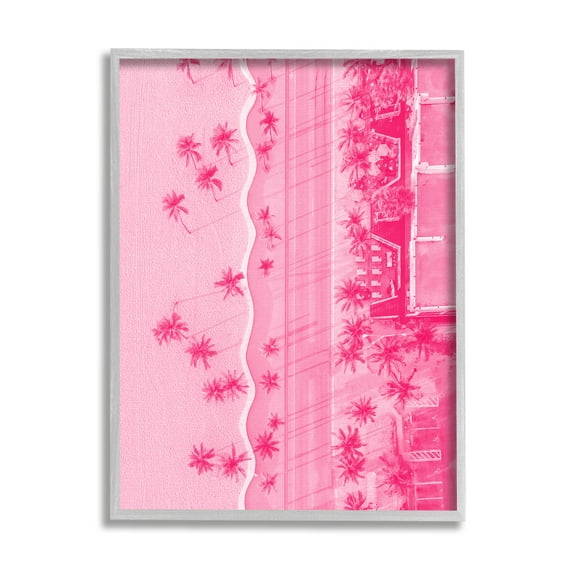 Stupell Industries Pink Aerial Tropical Landscape Landscape Painting Gray Framed Art Print Wall Art, 11 x 14