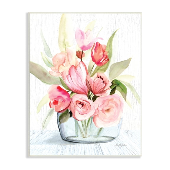 Stupell Industries Pink Assorted Flower Bouquet Vase Grain Pattern Design , 13 x 19, Design by Kelley Talent