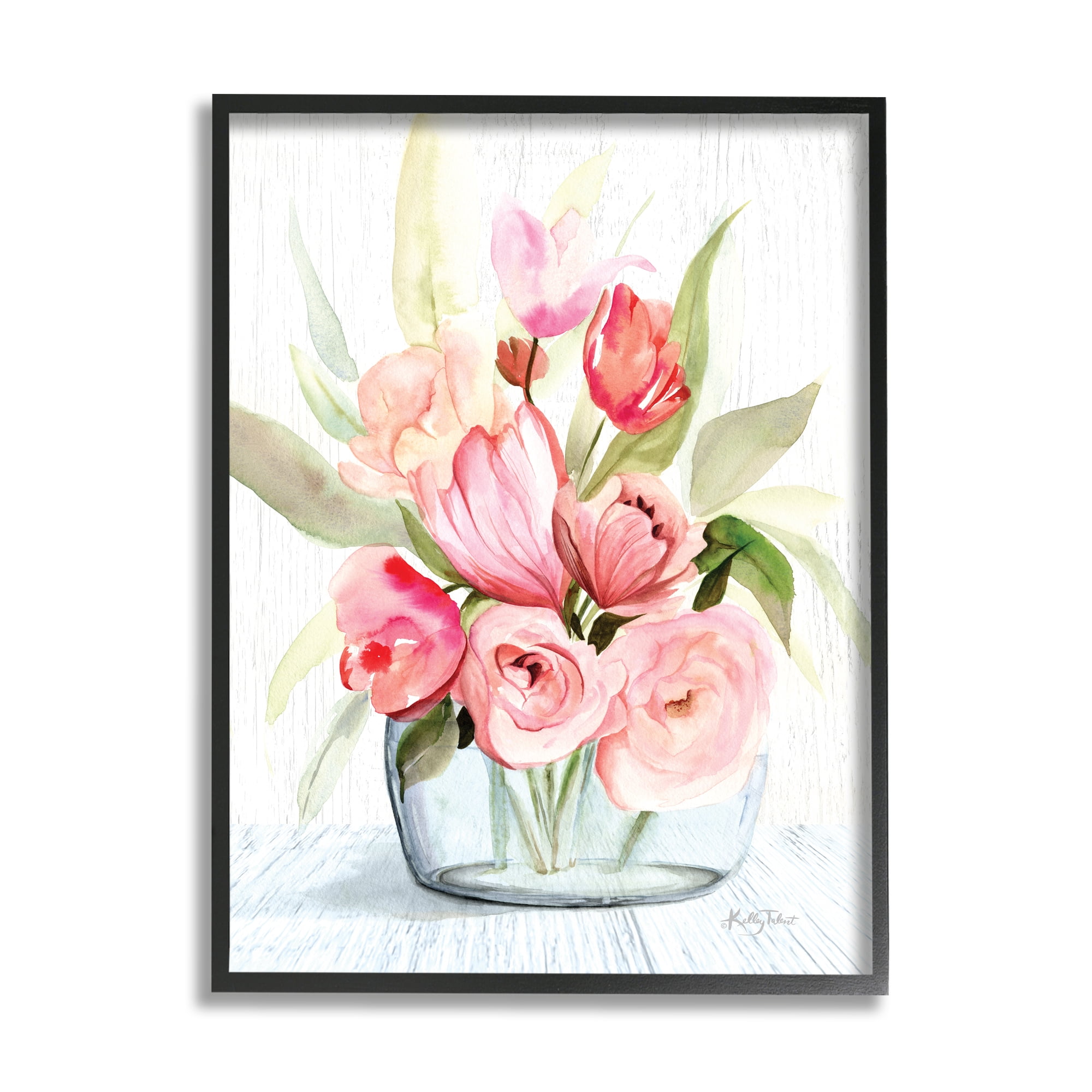 Stupell Industries Pink Assorted Flower Bouquet Vase Grain Pattern Design , 16 x 20, Design by Kelley Talent