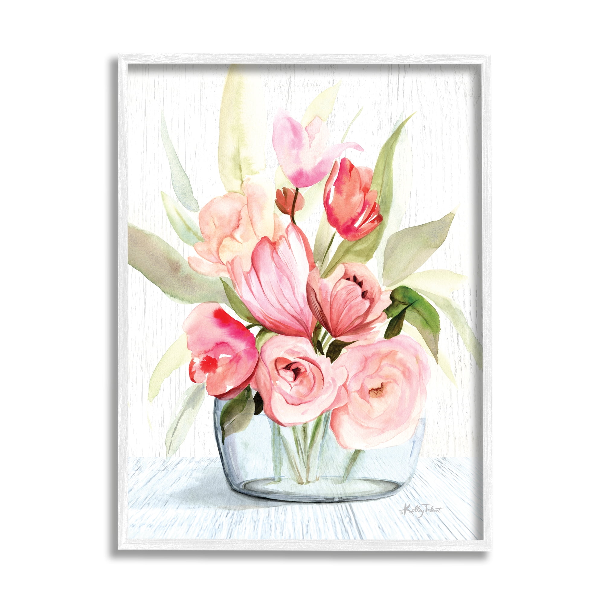 Stupell Industries Pink Assorted Flower Bouquet Vase Grain Pattern Design , 24 x 30, Design by Kelley Talent