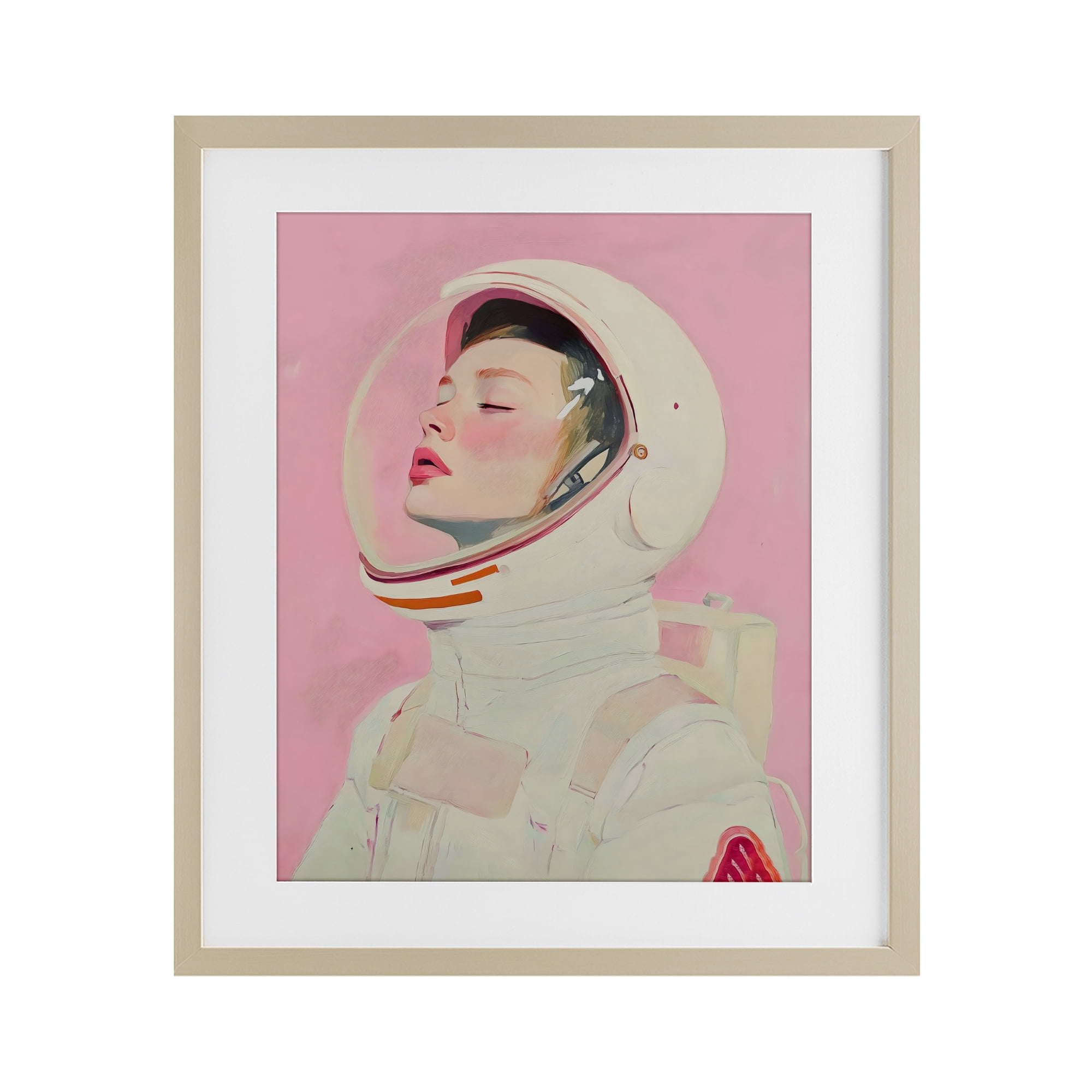 Stupell Industries Pink Astronaut Girl Birch Framed Print Under Glass, design by The Prints Vibe