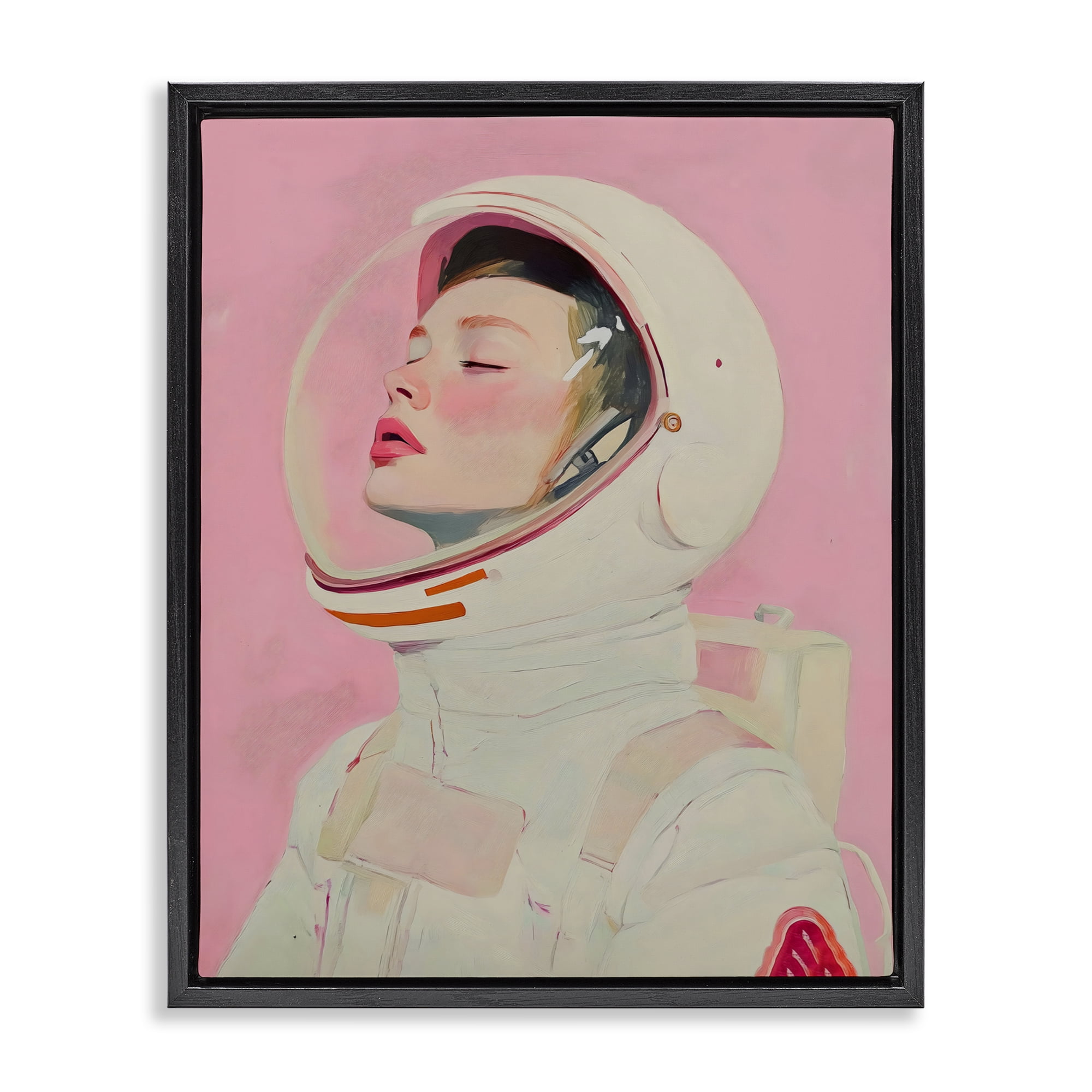 Stupell Industries Pink Astronaut Girl Black Framed Floater Canvas Wall Art, design by The Prints Vibe
