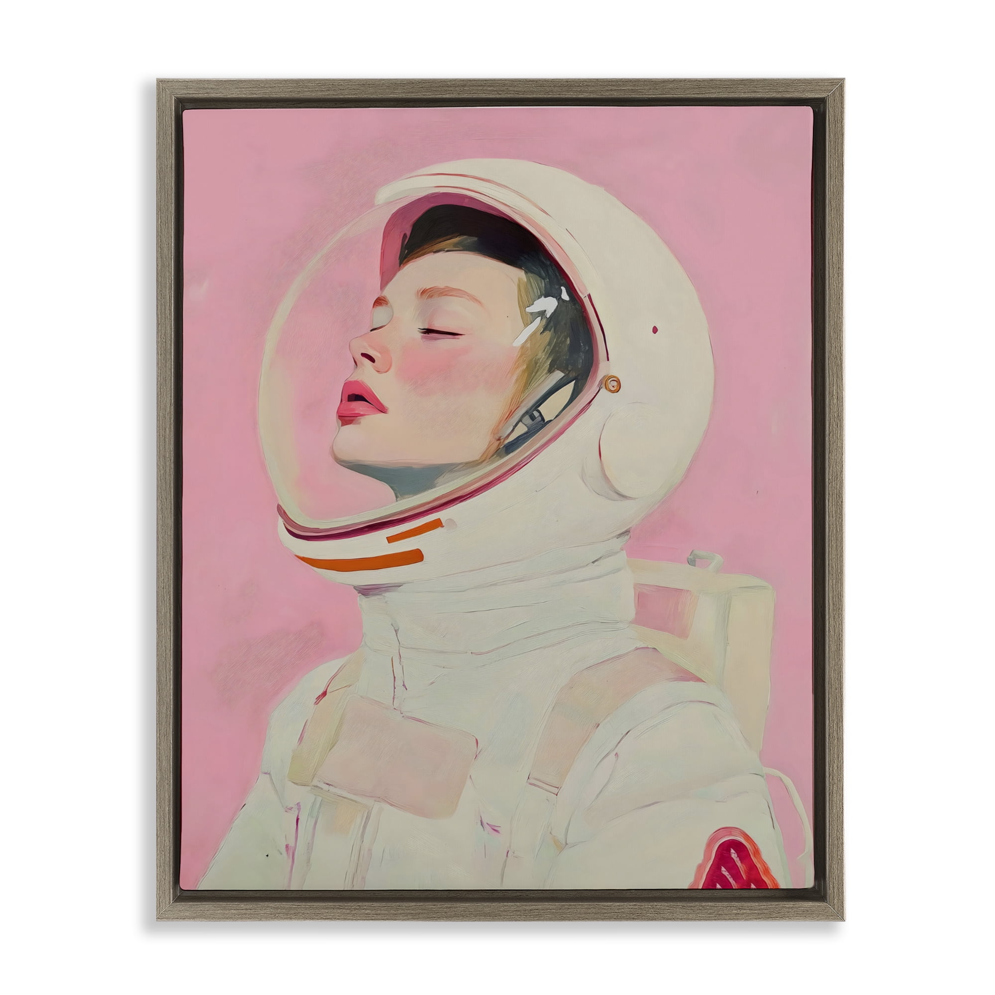 Stupell Industries Pink Astronaut Girl Brown Framed Floater Canvas Wall Art, design by The Prints Vibe