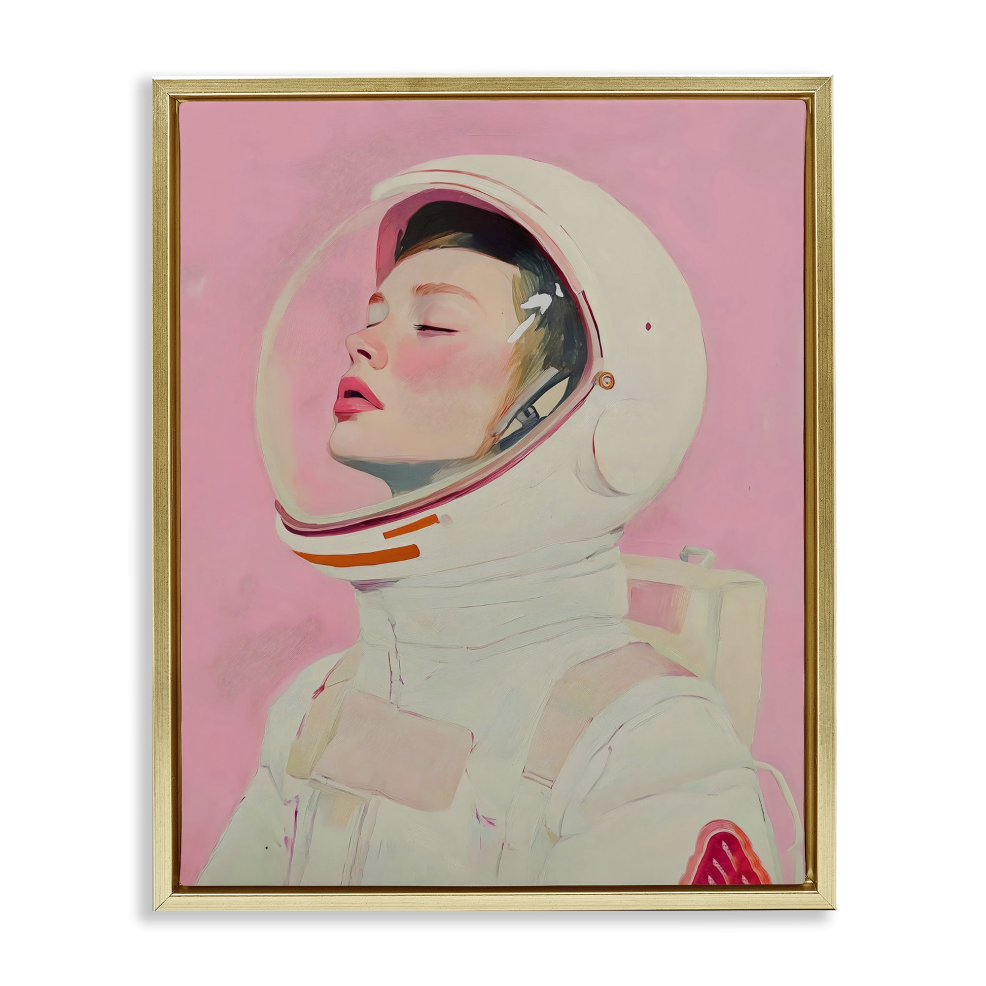 Stupell Industries Pink Astronaut Girl Gold Framed Floater Canvas Wall Art, design by The Prints Vibe