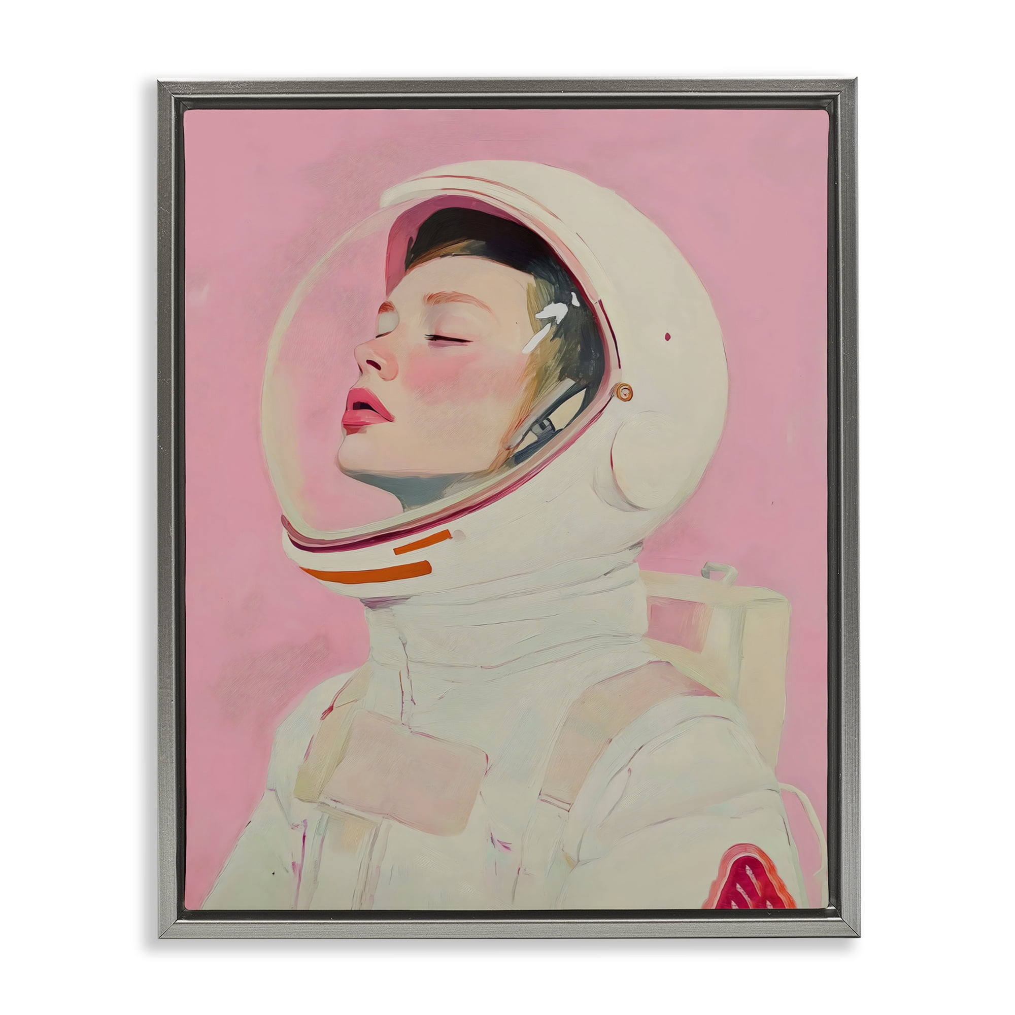 Stupell Industries Pink Astronaut Girl Gray Framed Floater Canvas Wall Art, design by The Prints Vibe