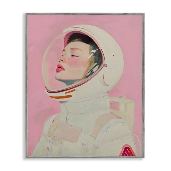 Stupell Industries Contemporary Pink Astronaut Girl Gray Framed Giclee Art, 16 x 20, by The Prints Vibe