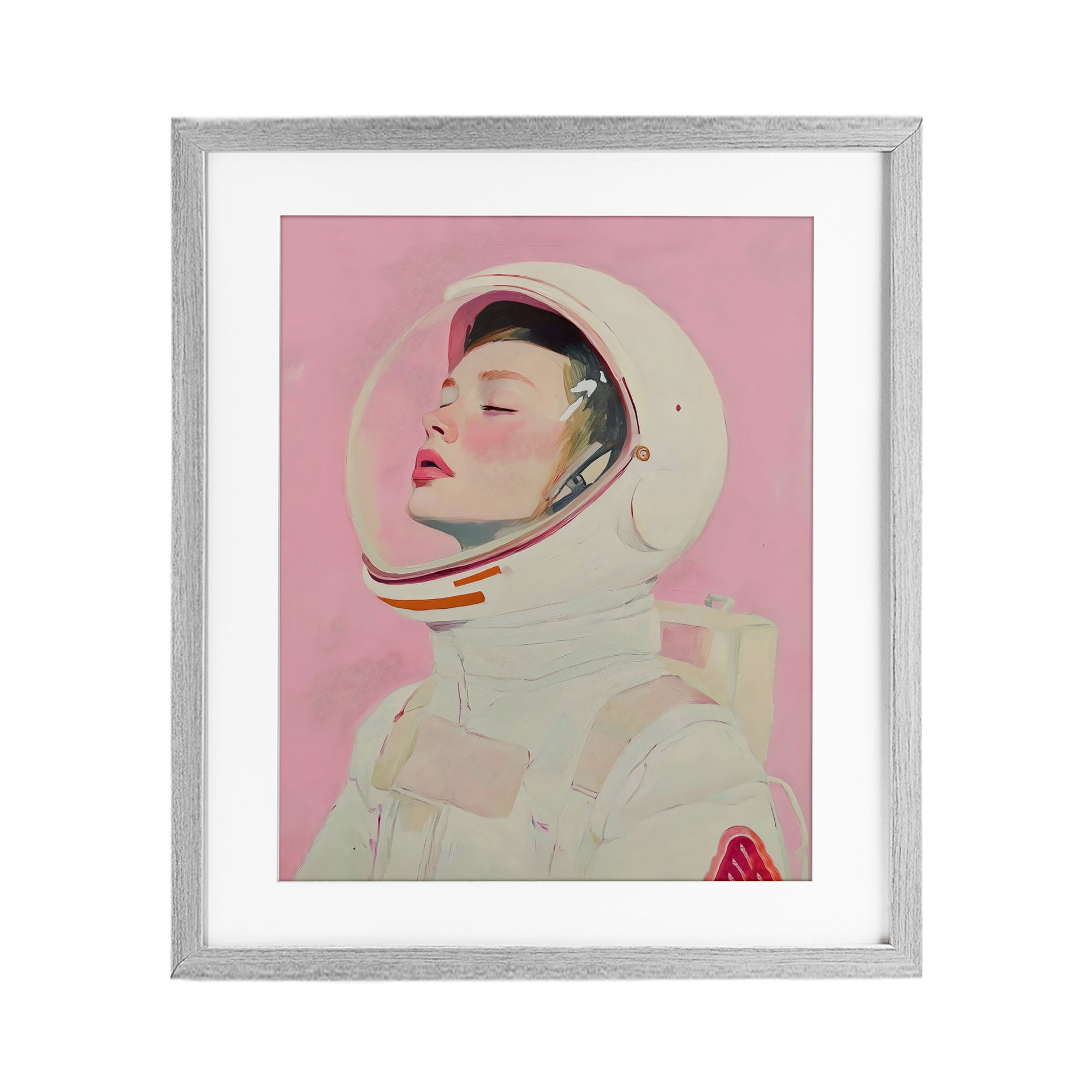 Stupell Industries Pink Astronaut Girl Gray Framed Print Under Glass, design by The Prints Vibe