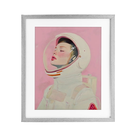 Stupell Industries Contemporary Pink Astronaut Girl Gray Framed Print Under Glass, 13 x 16, by The Prints Vibe
