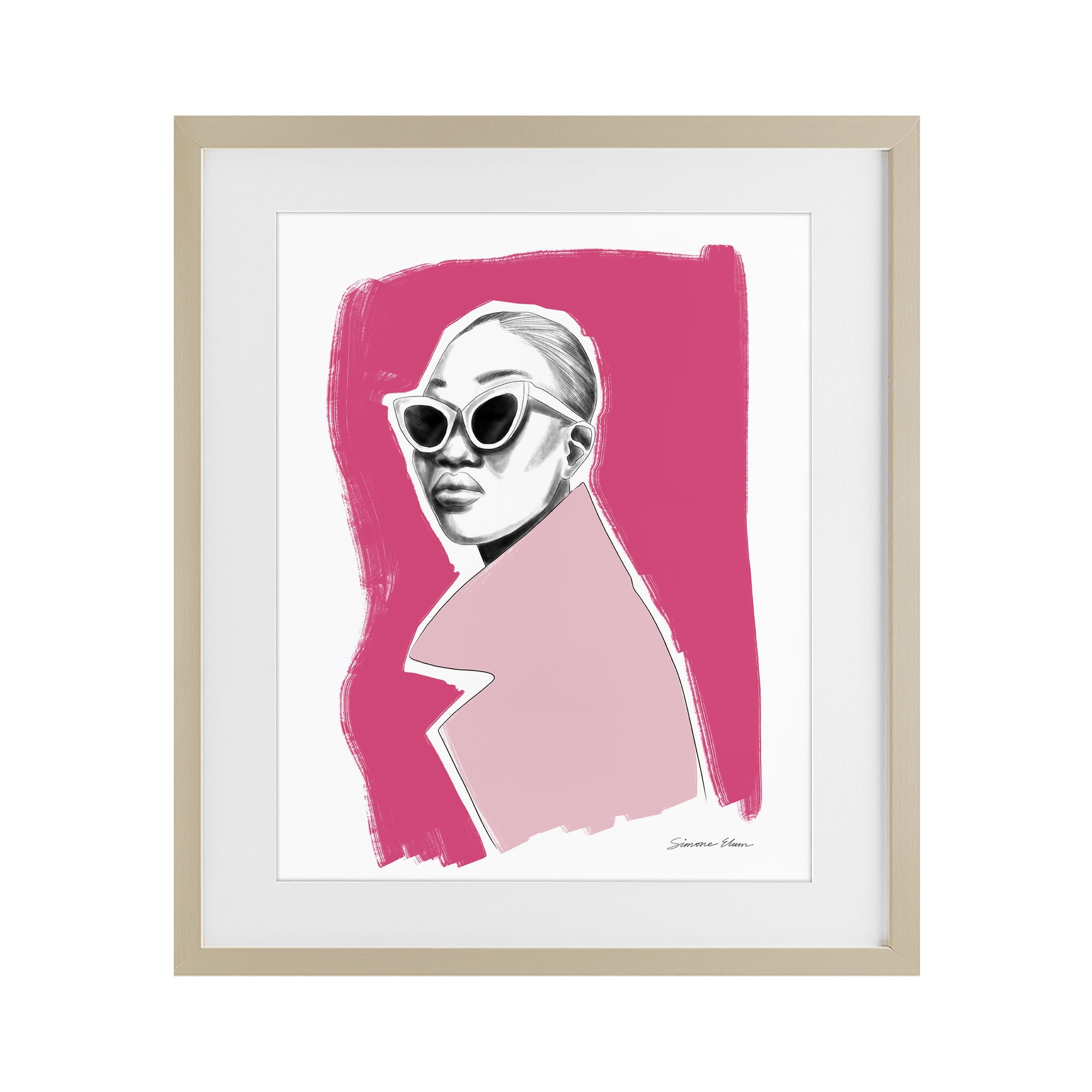 Stupell Industries Pink Attitude Fashion Portrait Birch Framed Print Under Glass, design by Simone Elum