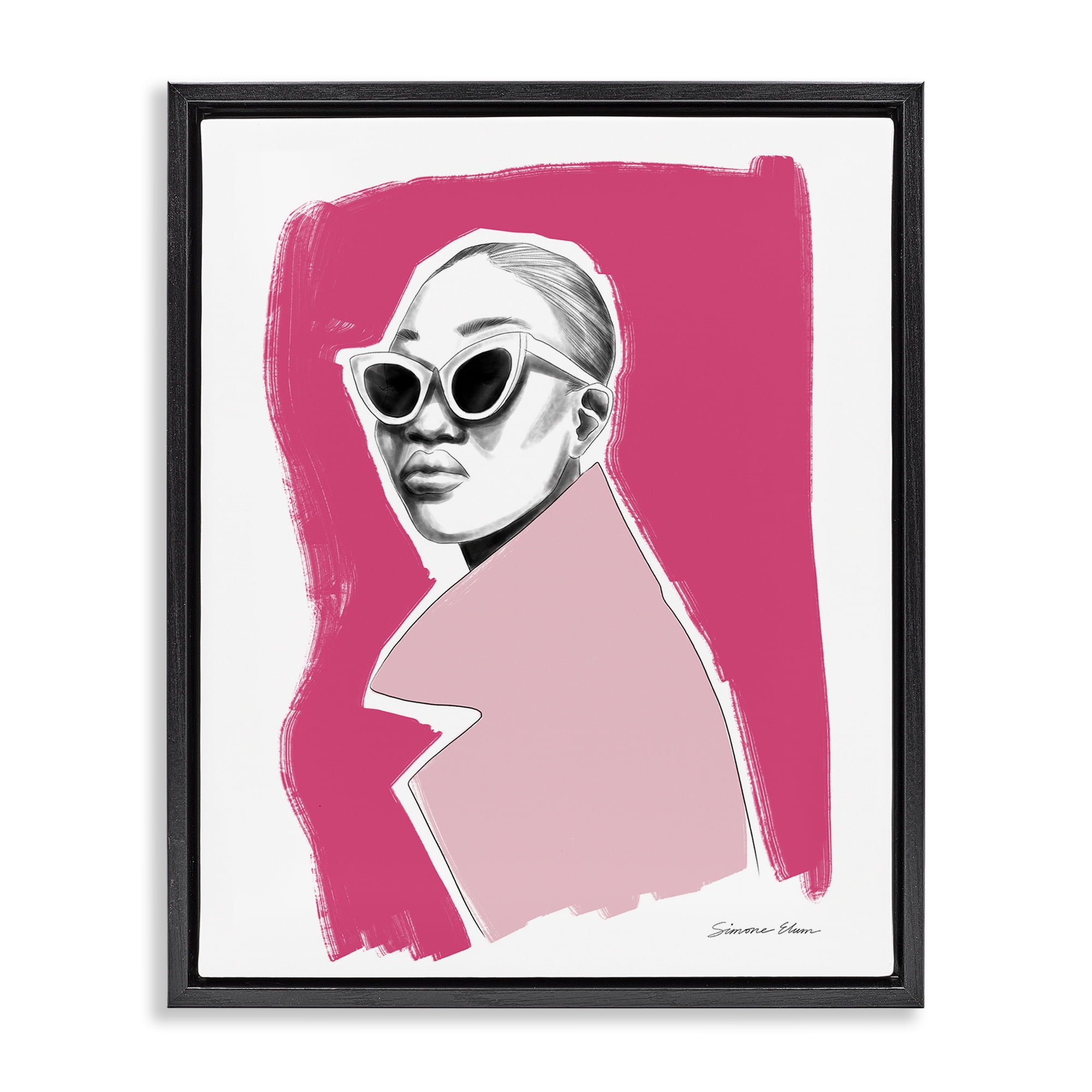 Stupell Industries Pink Attitude Fashion Portrait Black Framed Floater Canvas Wall Art, design by Simone Elum