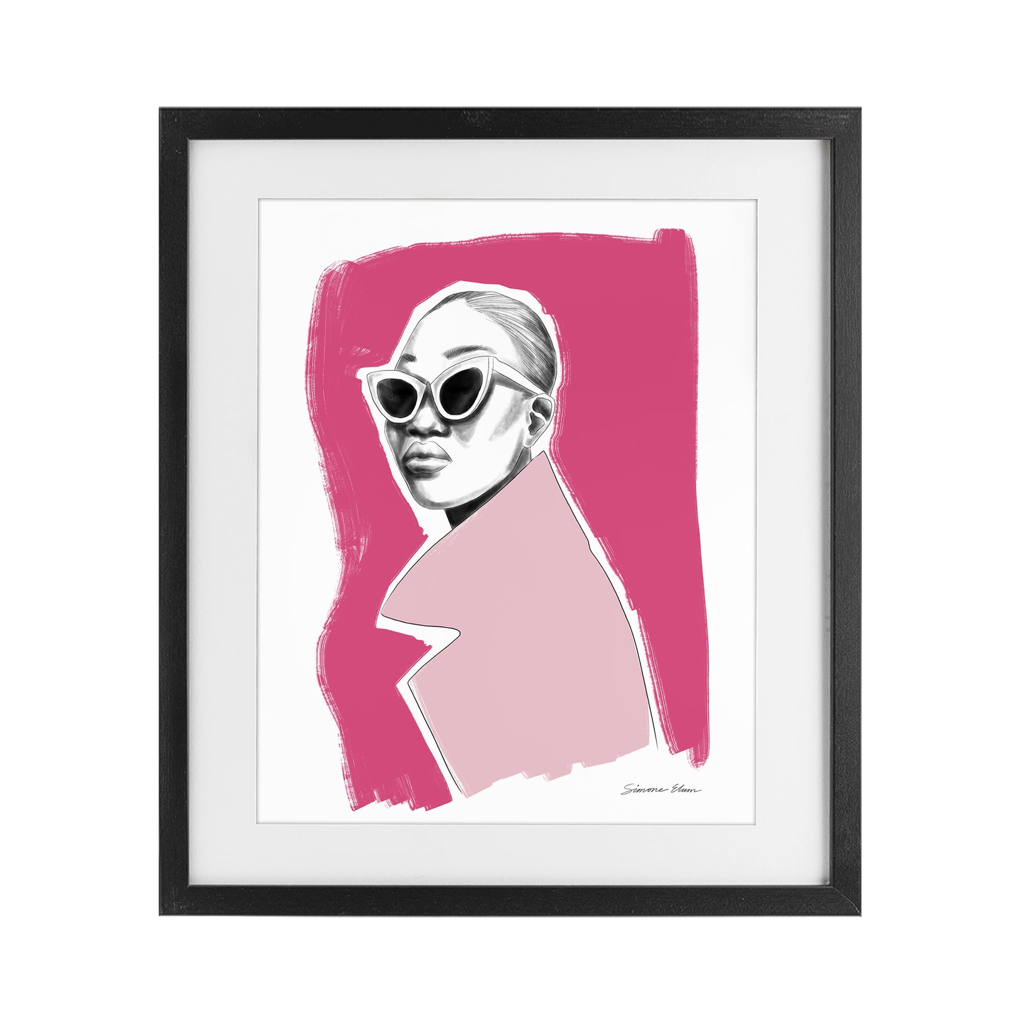 Stupell Industries Pink Attitude Fashion Portrait Black Framed Print Under Glass, design by Simone Elum
