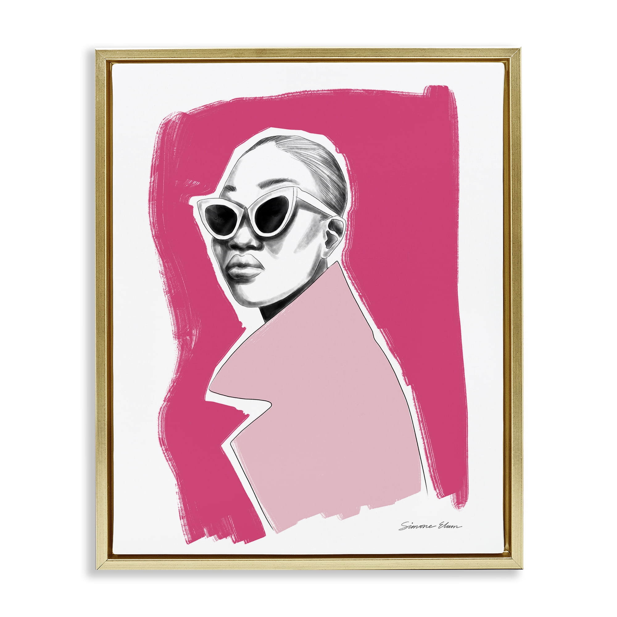 Stupell Industries Pink Attitude Fashion Portrait Gold Framed Floater Canvas Wall Art, design by Simone Elum