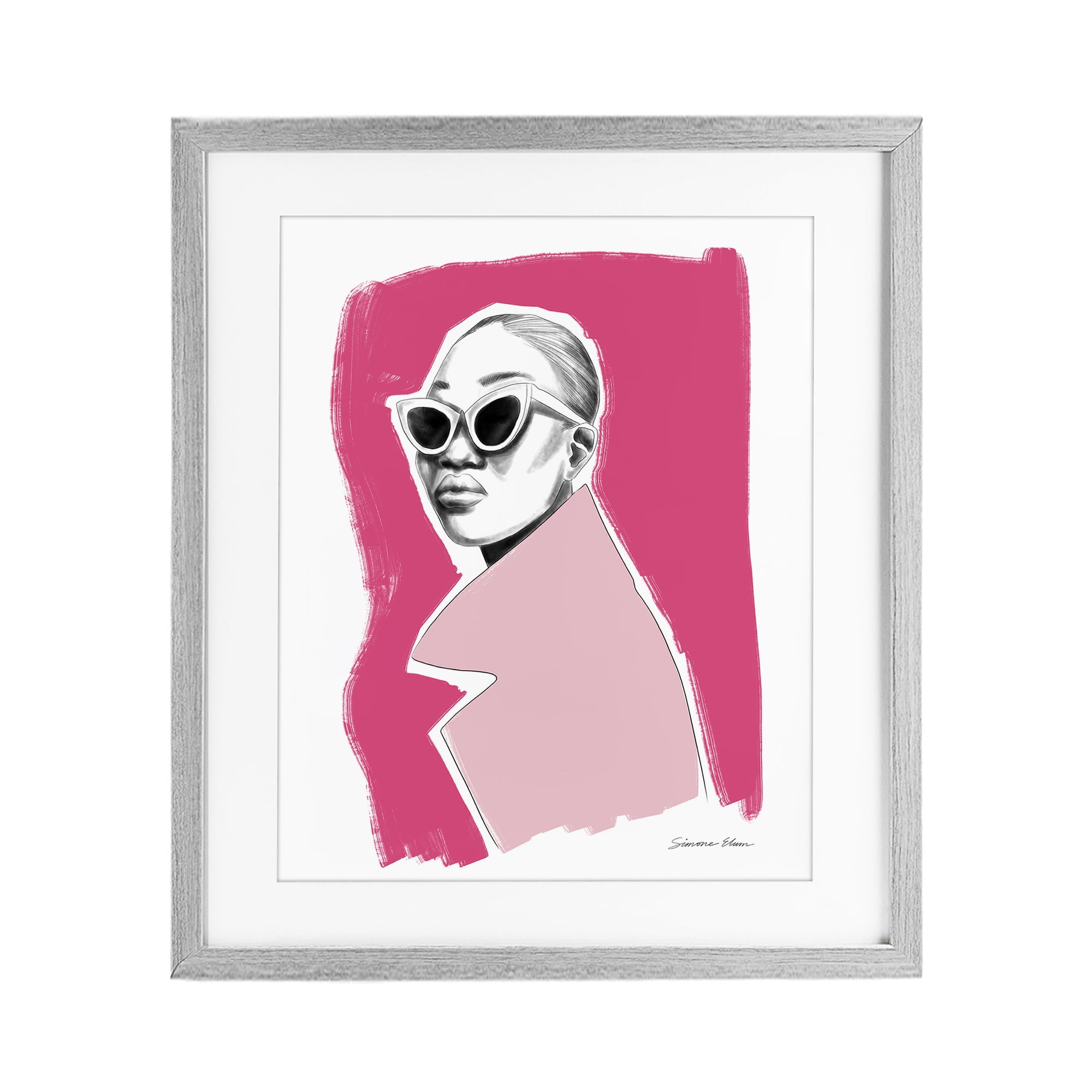 Stupell Industries Pink Attitude Fashion Portrait Gray Framed Print Under Glass, design by Simone Elum