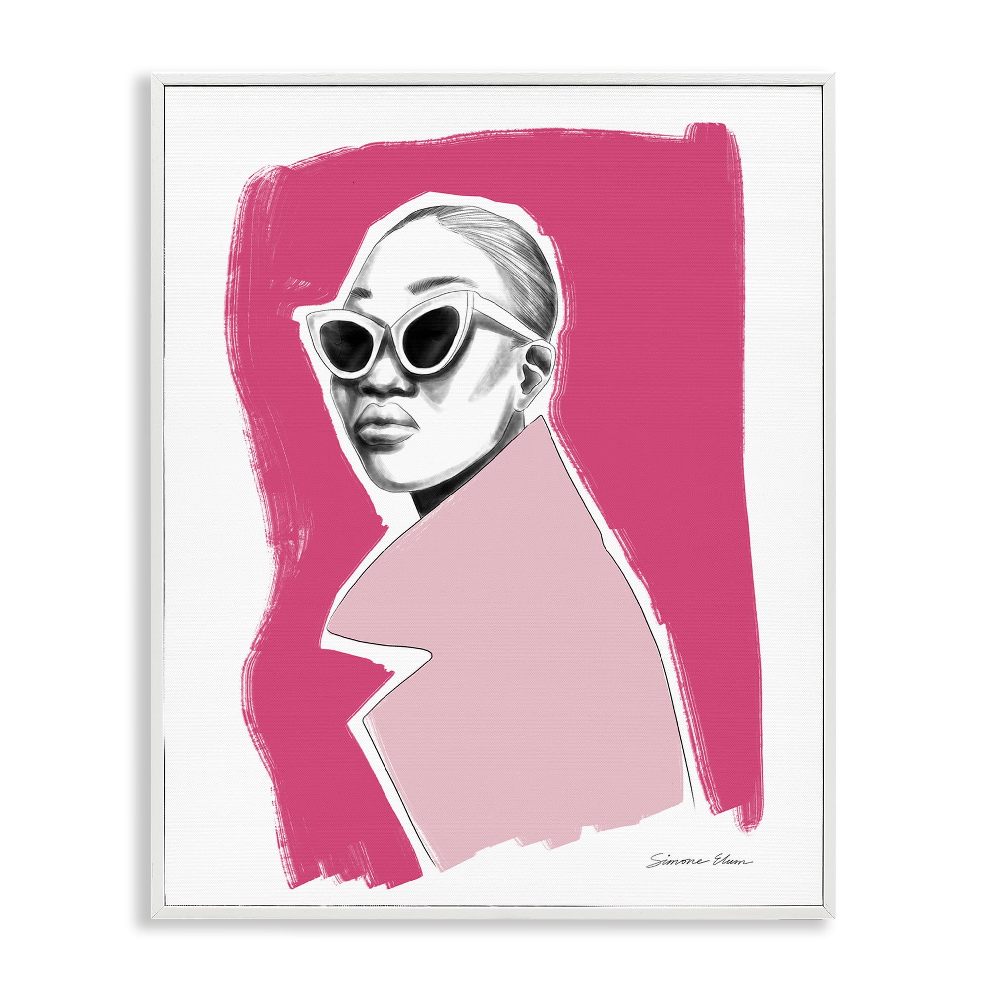 Stupell Industries Pink Attitude Fashion Portrait White Framed Giclee Art, design by Simone Elum