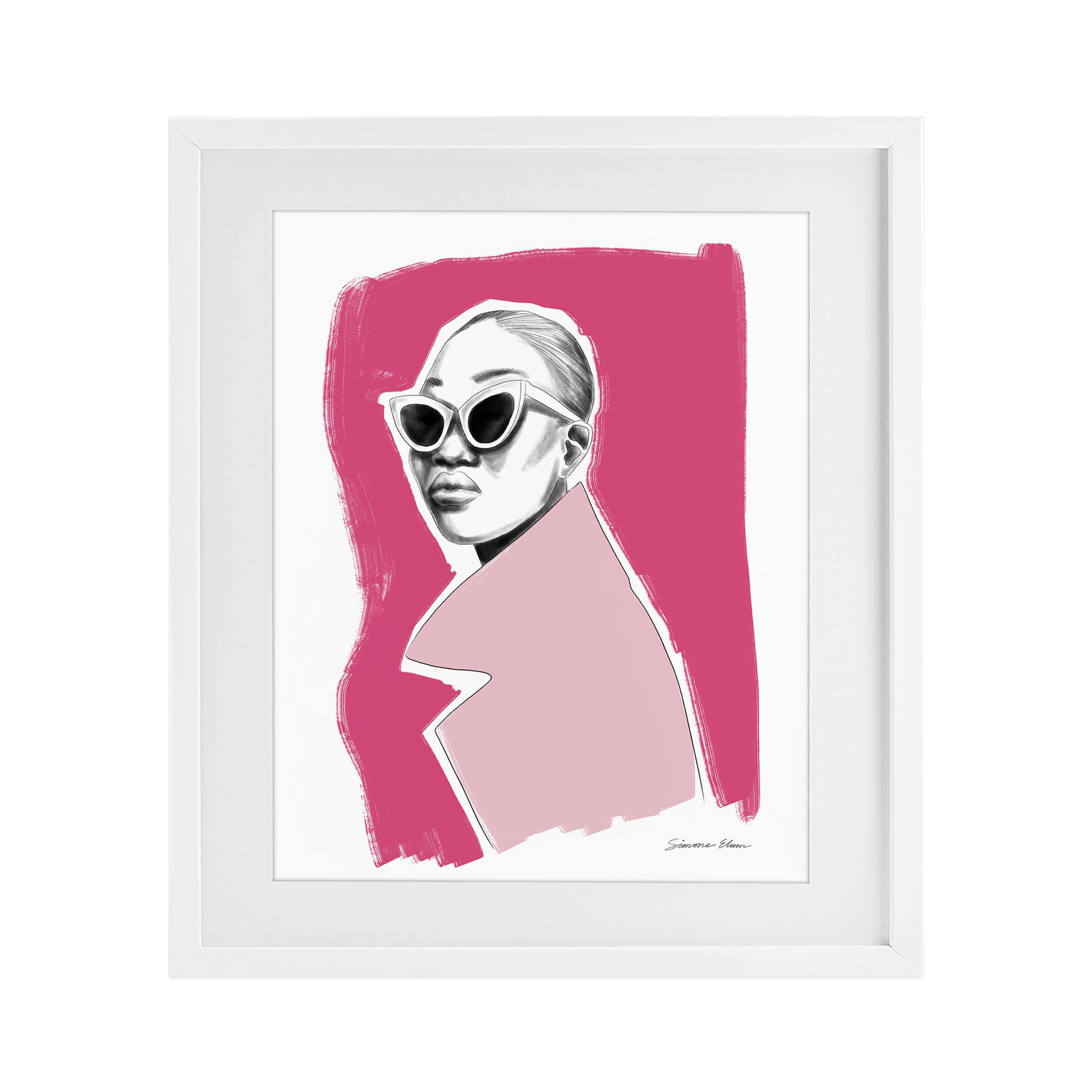 Stupell Industries Pink Attitude Fashion Portrait White Framed Print Under Glass, design by Simone Elum
