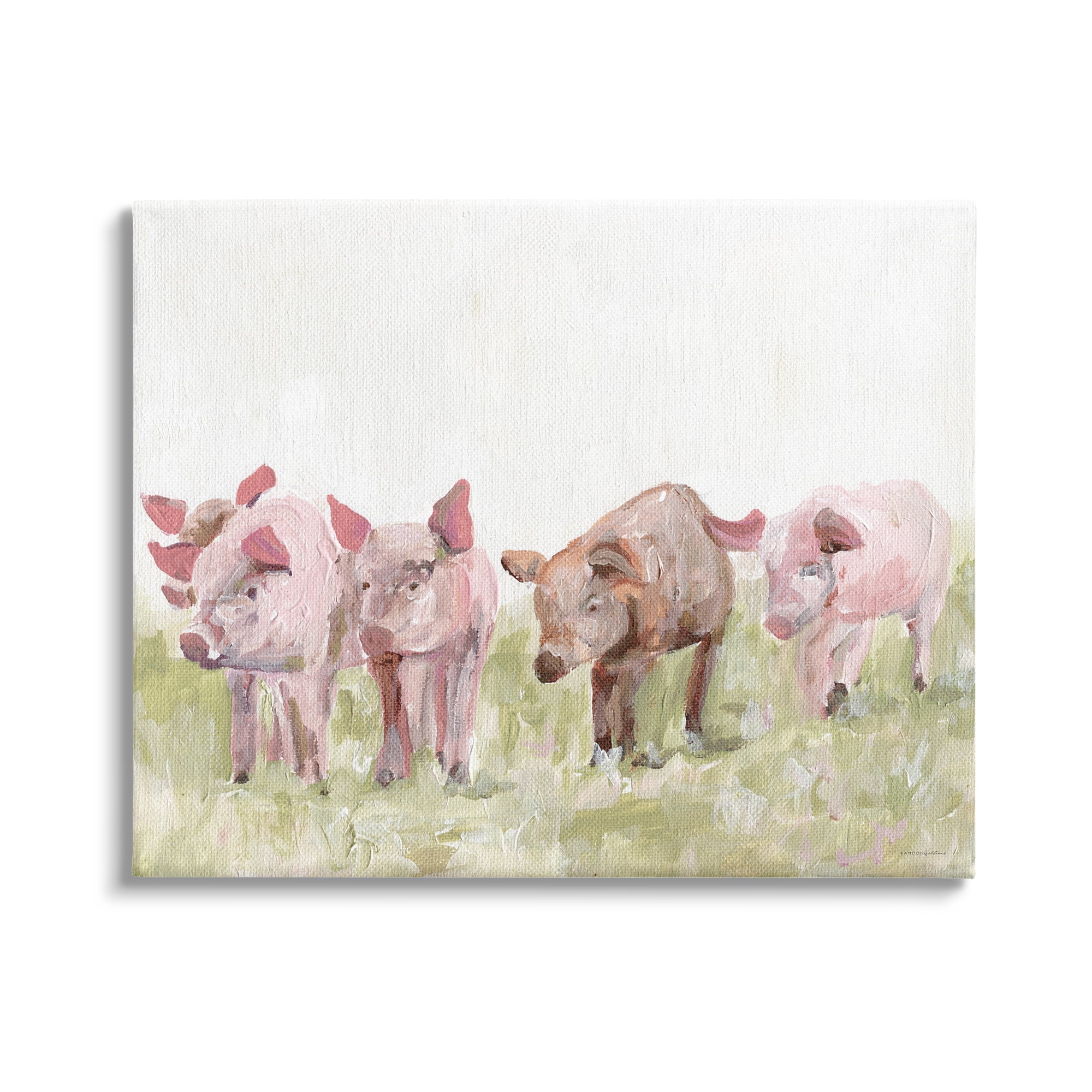 Stupell Industries Pink Baby Pigs Grazing Farm Grassland Pasture Painting Gallery Wrapped Canvas Print Wall Art, Design by Kamdon Kreations