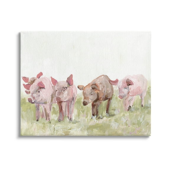Stupell Industries Pink Baby Pigs Grazing Farm Grassland Pasture Painting Gallery Wrapped Canvas Print Wall Art, Design by Kamdon Kreations