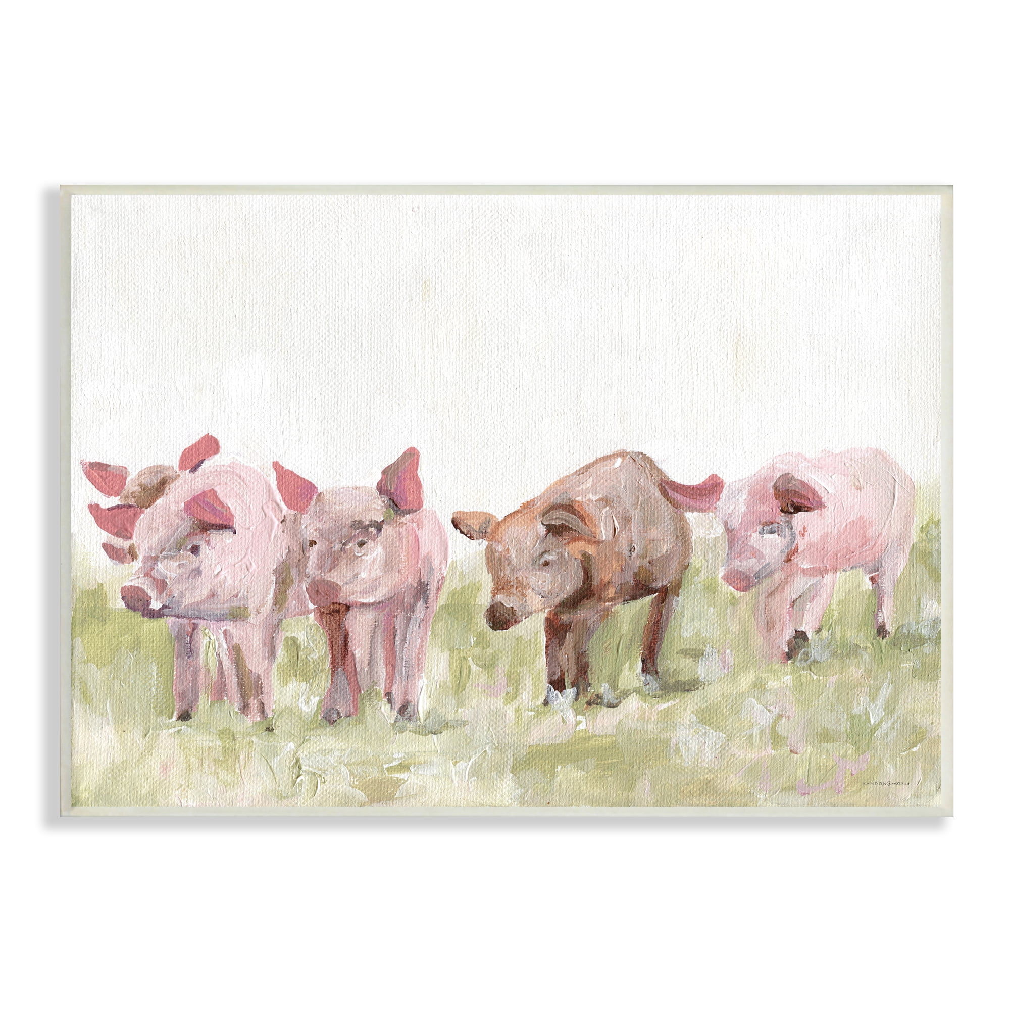 Stupell Industries Pink Baby Pigs Grazing Farm Grassland Pasture Painting Unframed Art Print Wall Art, Design by Kamdon Kreations