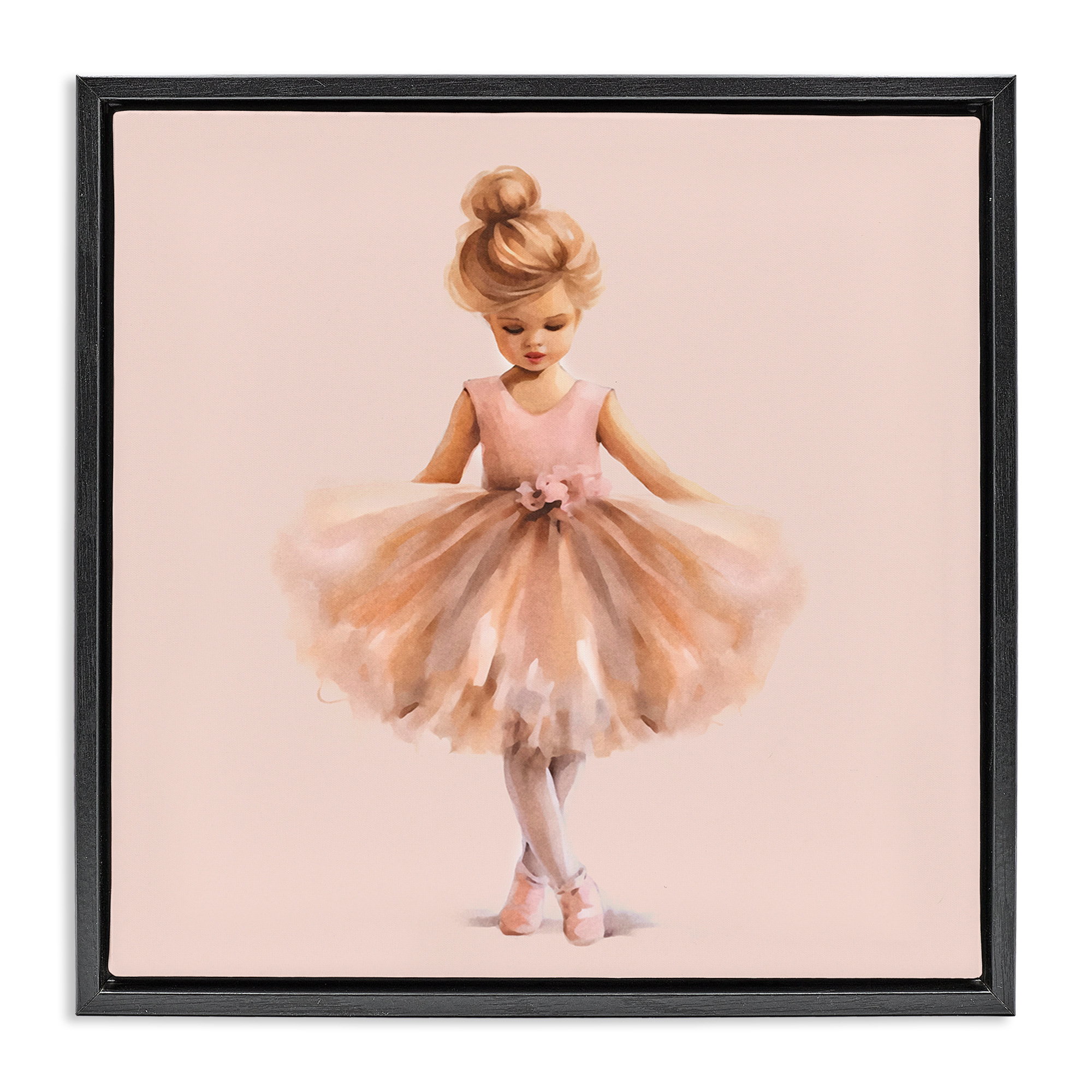 Stupell Industries Pink Ballerina Girl People Painting Black Floater Framed Canvas Art Print Wall Art, 25 x 25