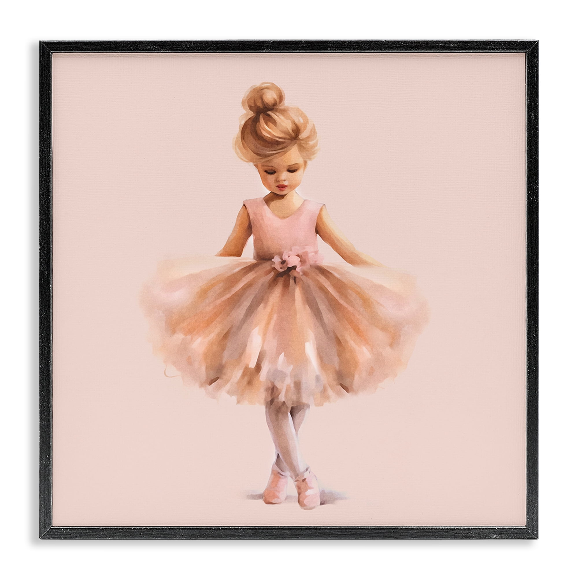 Stupell Industries Pink Ballerina Girl People Painting Black Framed Art Print Wall Art, 12 x 12