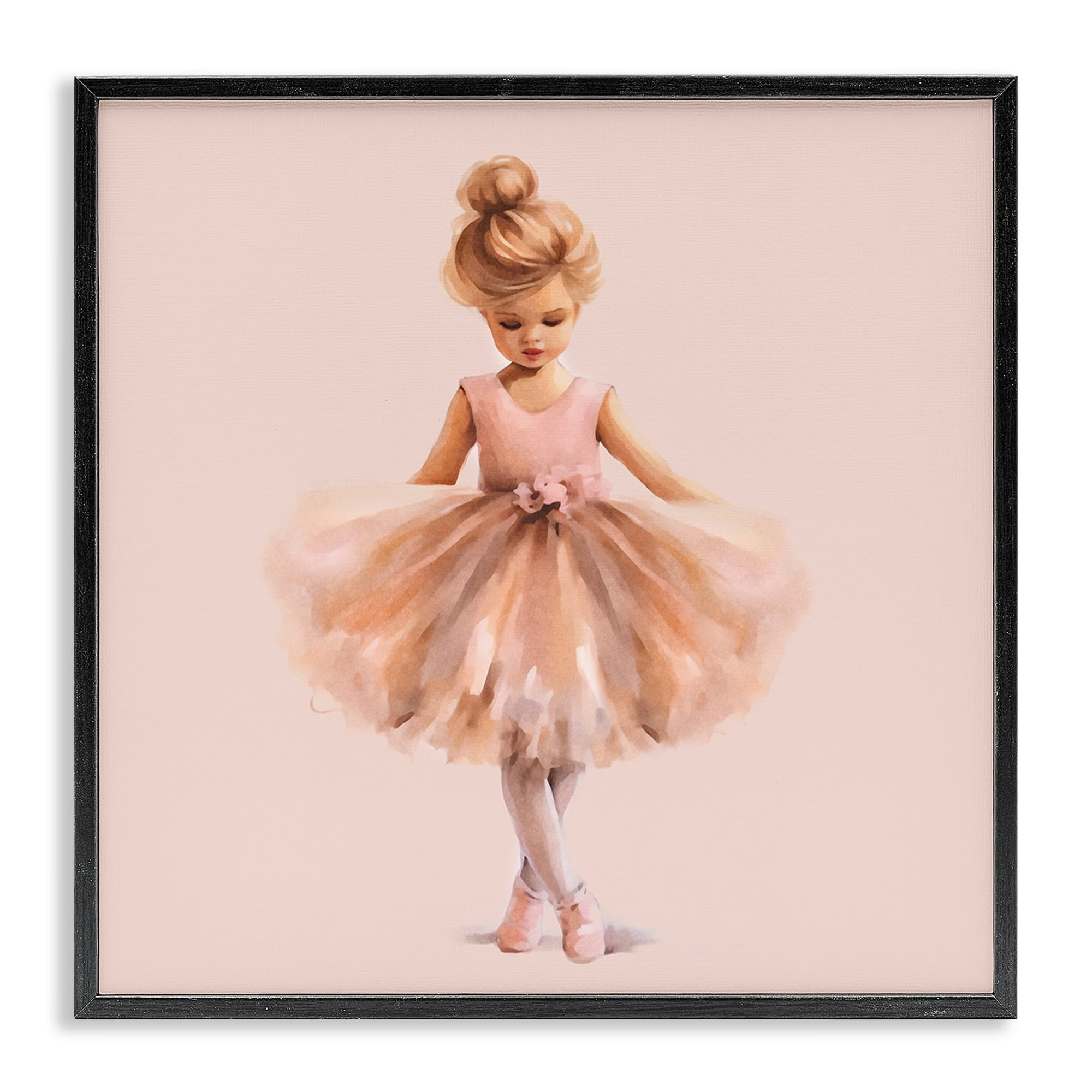 Stupell Industries Pink Ballerina Girl People Painting Black Framed Art Print Wall Art, 17 x 17
