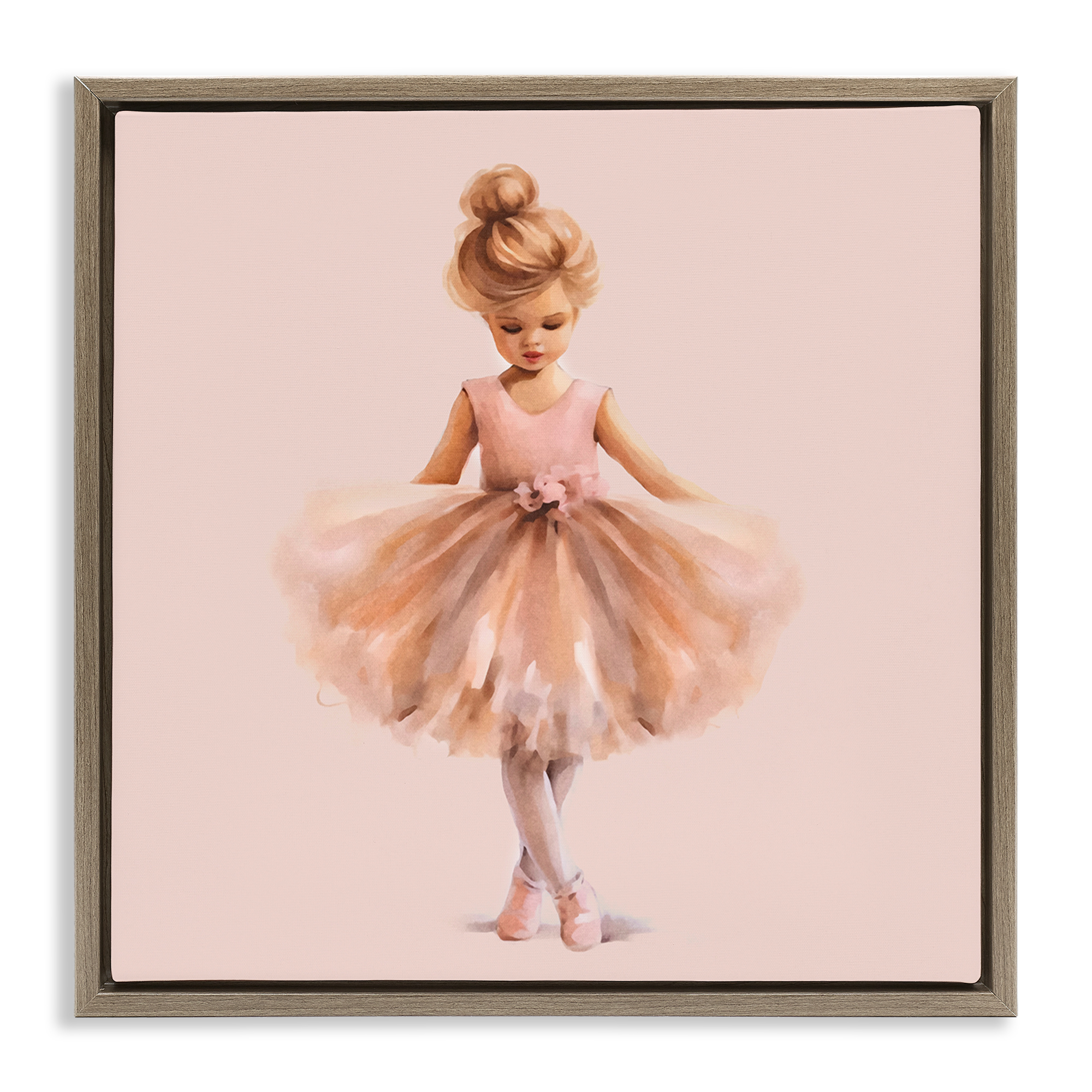 Stupell Industries Pink Ballerina Girl People Painting Brown Floater Framed Canvas Art Print Wall Art, 25 x 25