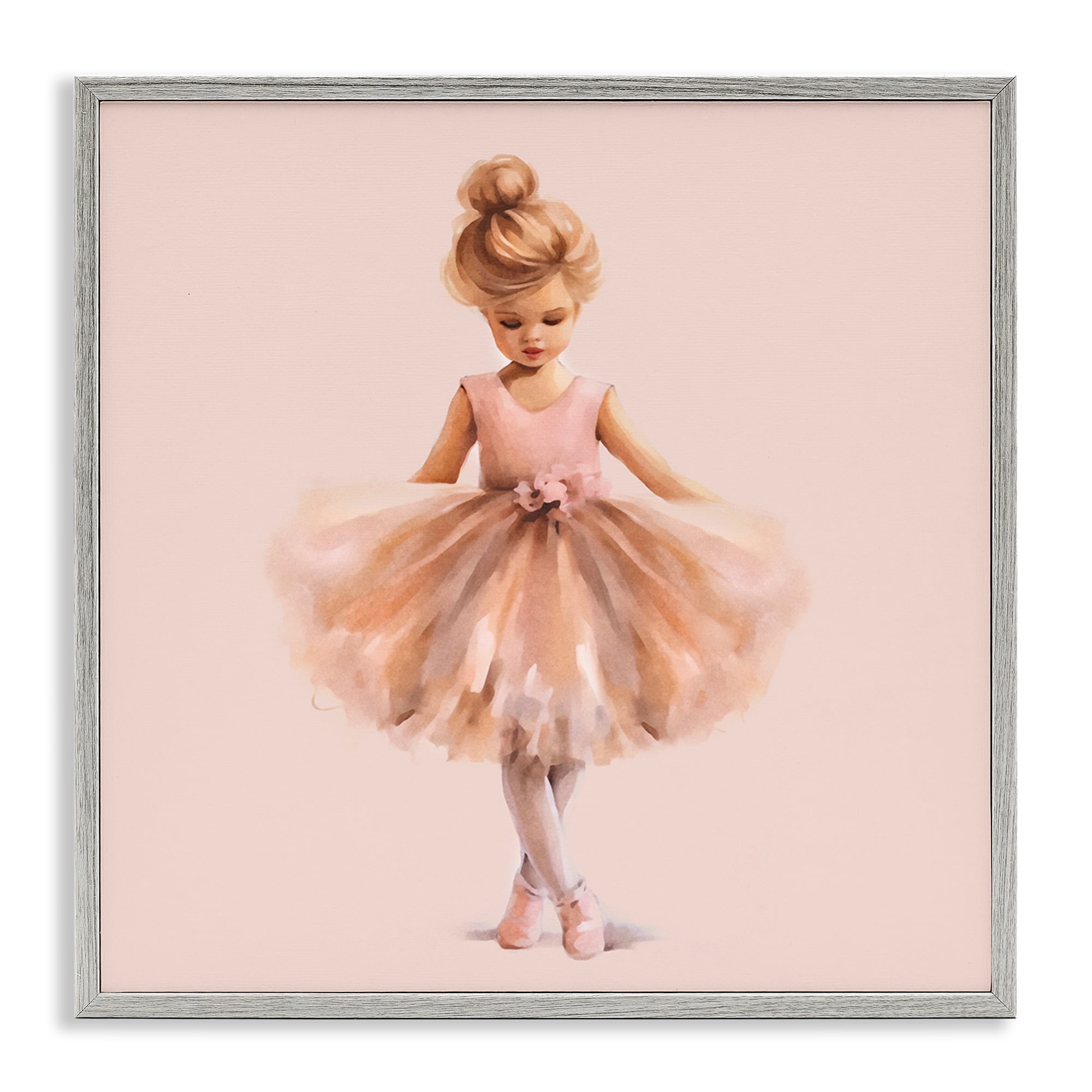 Stupell Industries Pink Ballerina Girl People Painting Gray Framed Art Print Wall Art, 17 x 17