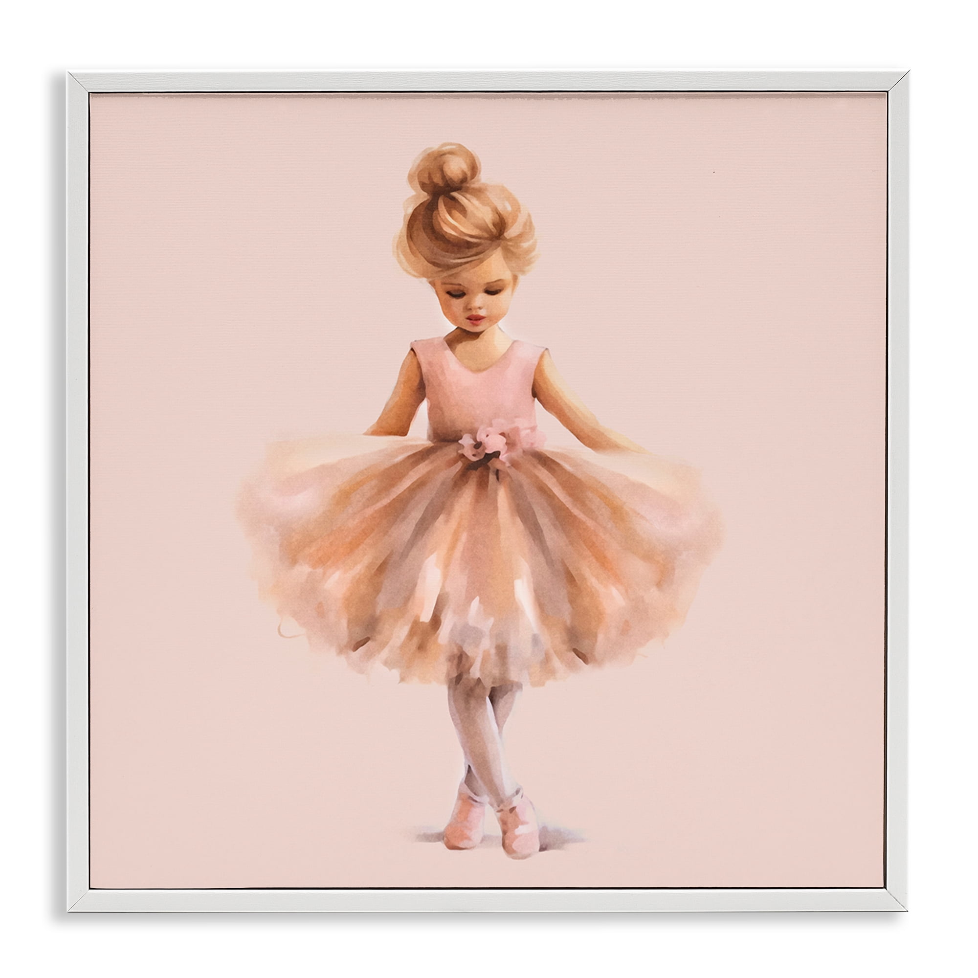 Stupell Industries Pink Ballerina Girl People Painting White Framed Art Print Wall Art, 24 x 24