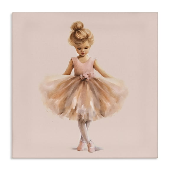 Stupell Industries Pink Ballerina Girl People Painting Wrapped Canvas Art Print Wall Art, 17 x 17