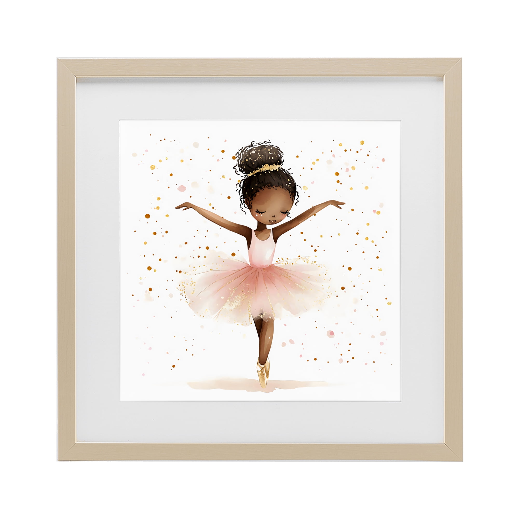 Stupell Industries Pink Ballerina Girl with Gold Birch Framed Print Under Glass, design by Creative Studio