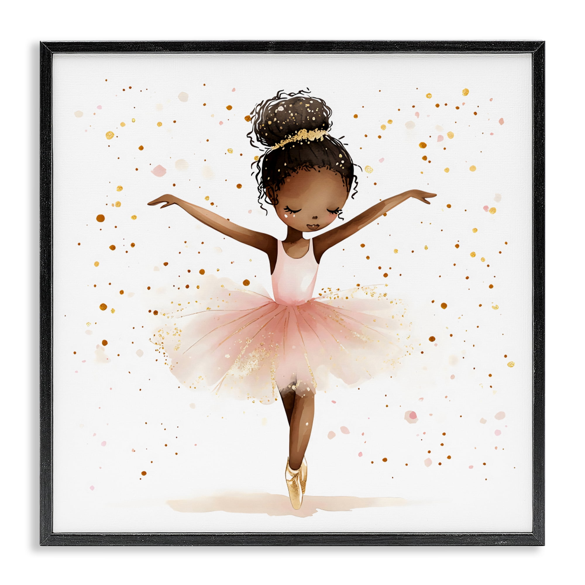 Stupell Industries Pink Ballerina Girl with Gold Black Framed Giclee Art, design by Creative Studio