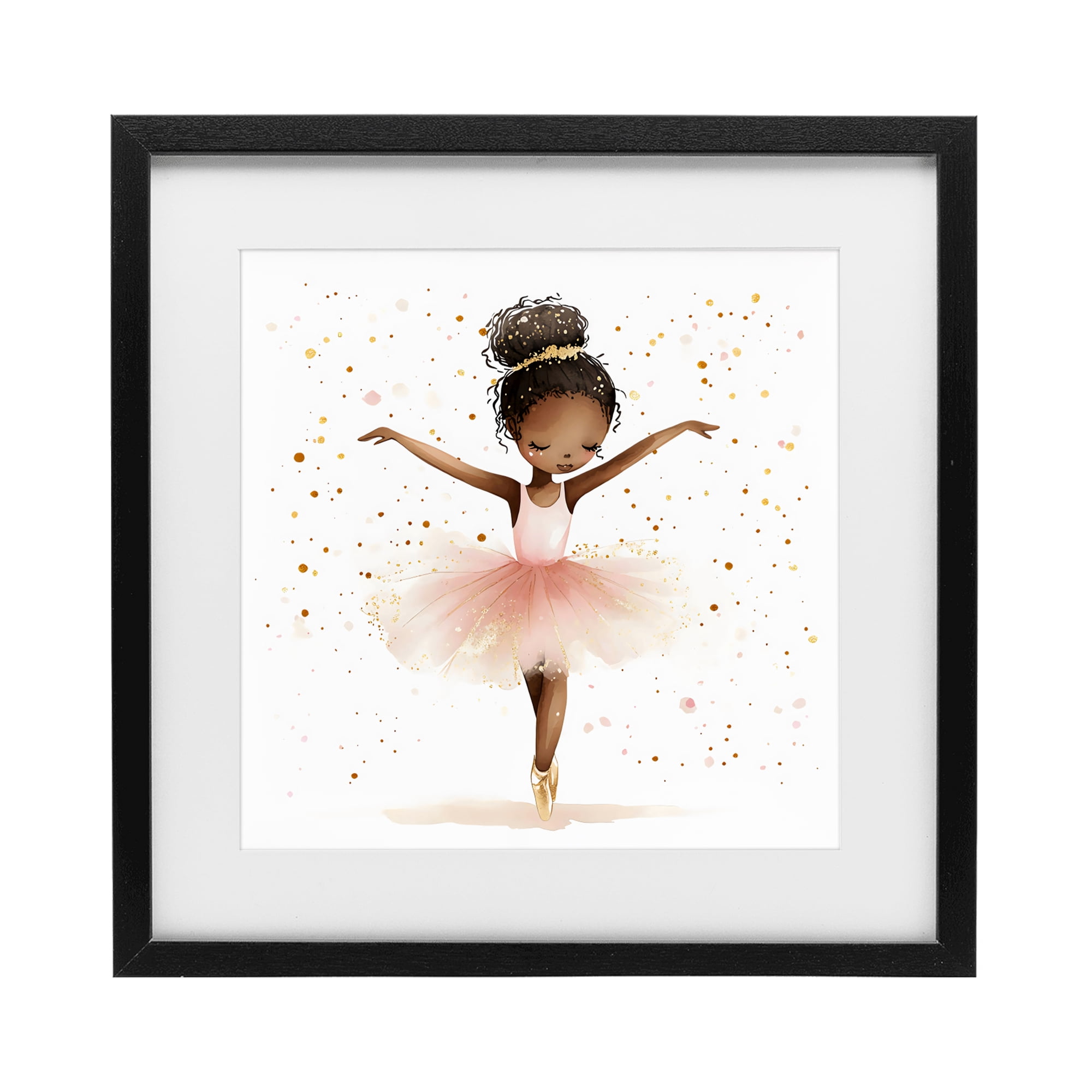 Stupell Industries Pink Ballerina Girl with Gold Black Framed Print Under Glass, design by Creative Studio
