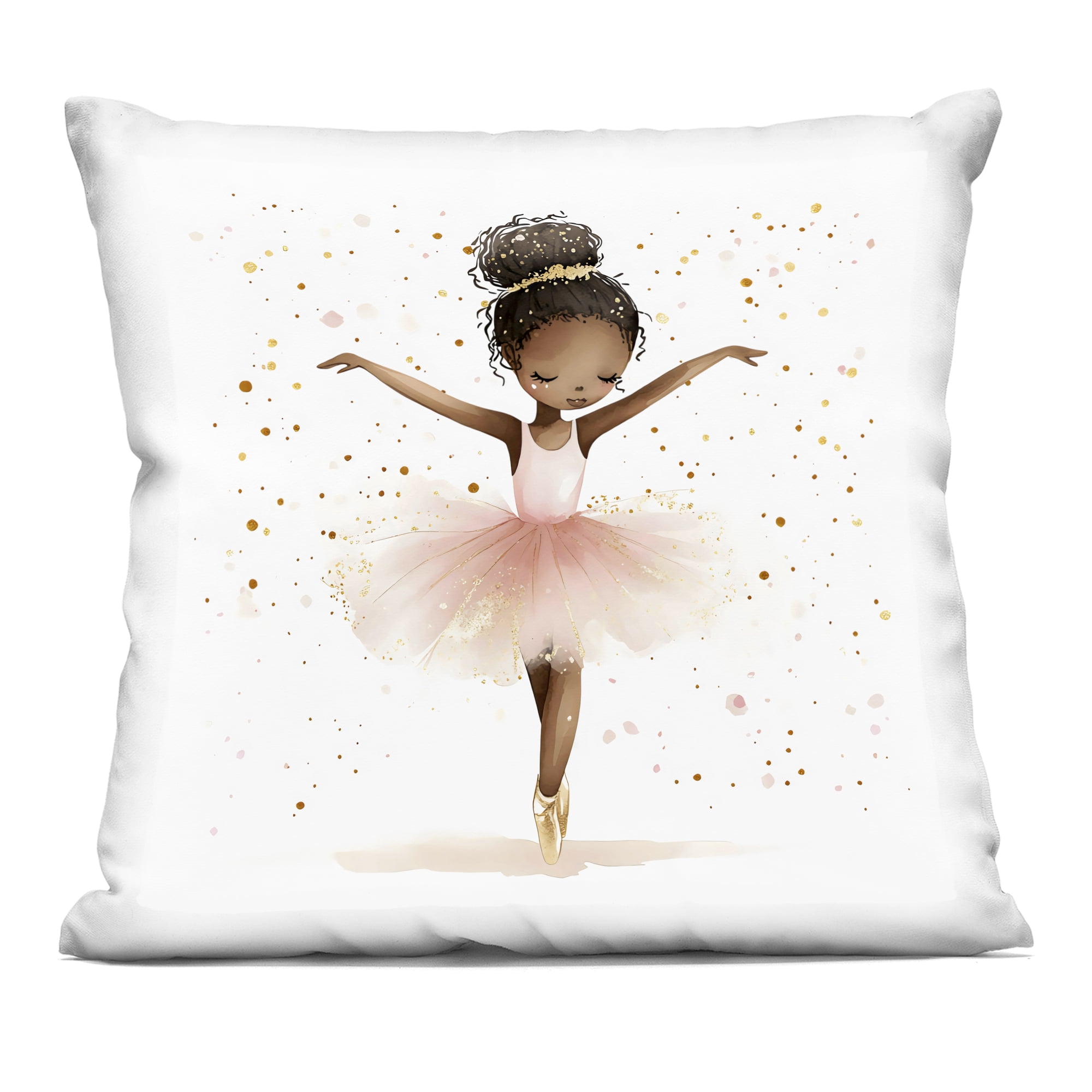 Stupell Industries Pink Ballerina Girl with Gold Decorative Printed Throw Pillow, design by Creative Studio