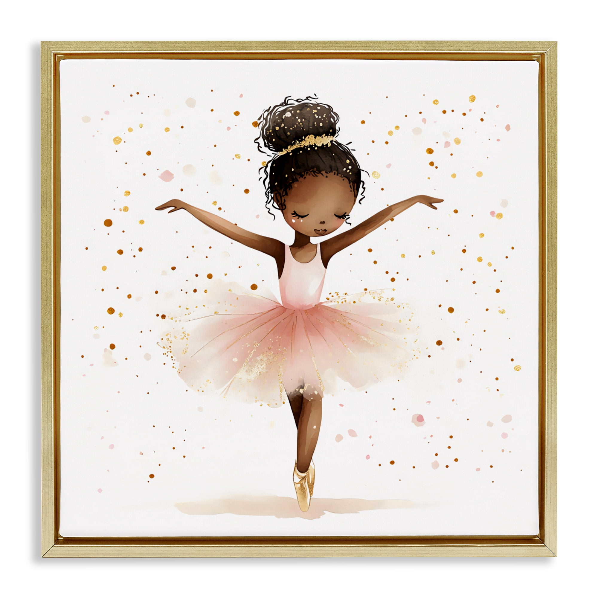Stupell Industries Pink Ballerina Girl with Gold Gold Framed Floater Canvas Wall Art, design by Creative Studio