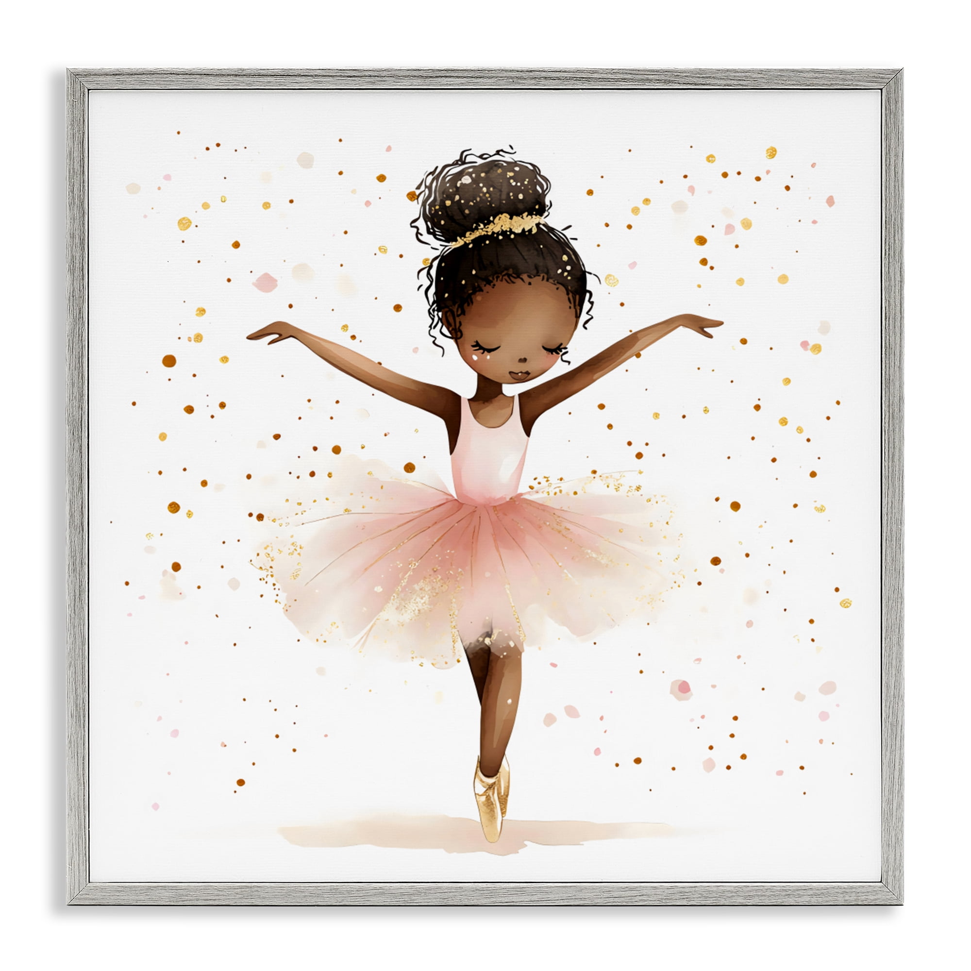 Stupell Industries Pink Ballerina Girl with Gold Gray Framed Giclee Art, design by Creative Studio