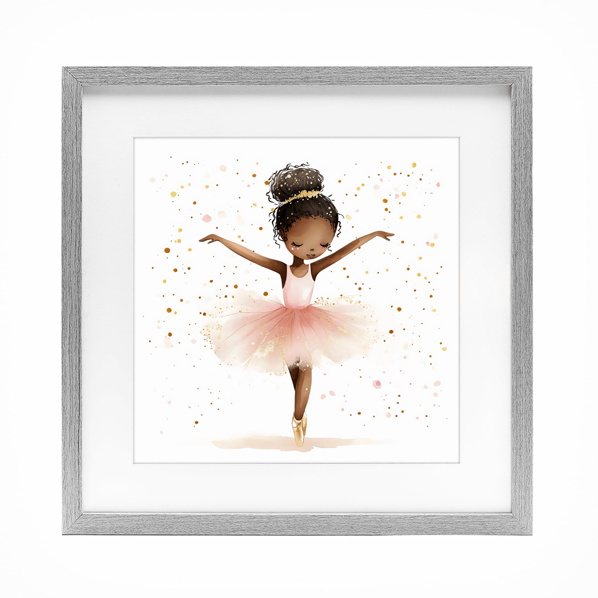 Stupell Industries Pink Ballerina Girl with Gold Gray Framed Print Under Glass, design by Creative Studio