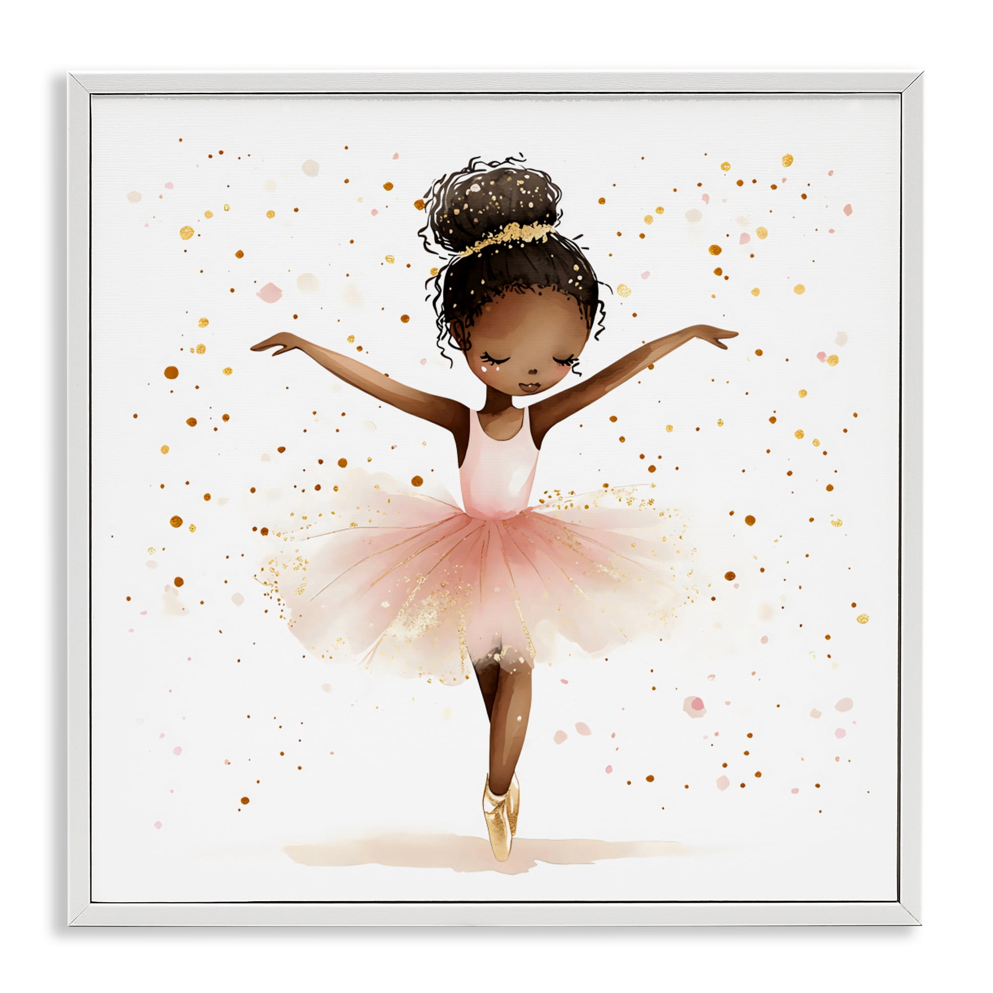 Stupell Industries Pink Ballerina Girl with Gold White Framed Giclee Art, design by Creative Studio