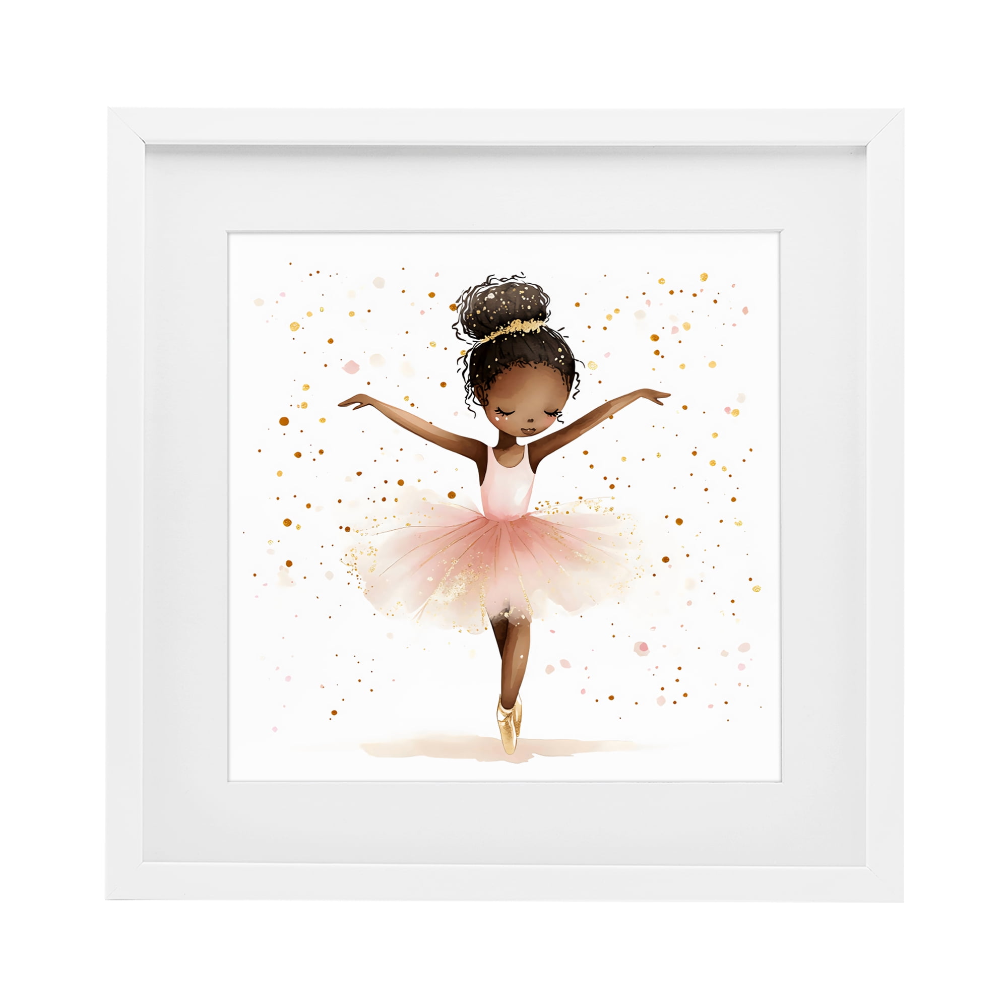 Stupell Industries Pink Ballerina Girl with Gold White Framed Print Under Glass, design by Creative Studio