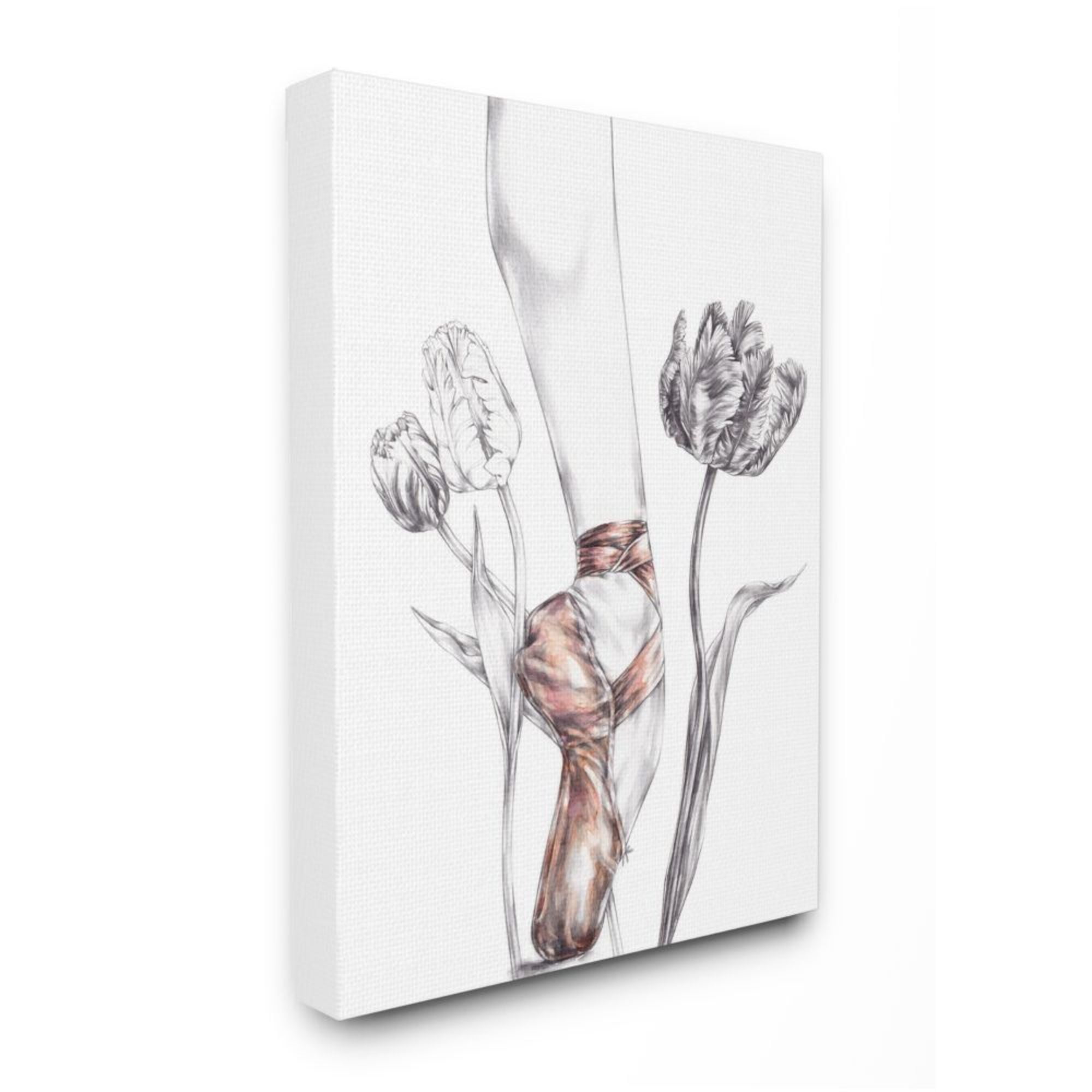 Stupell Industries Pink Ballerina Slipper Between Floral Tulips Design by Elisaveta Stoilova, 36" x 48"