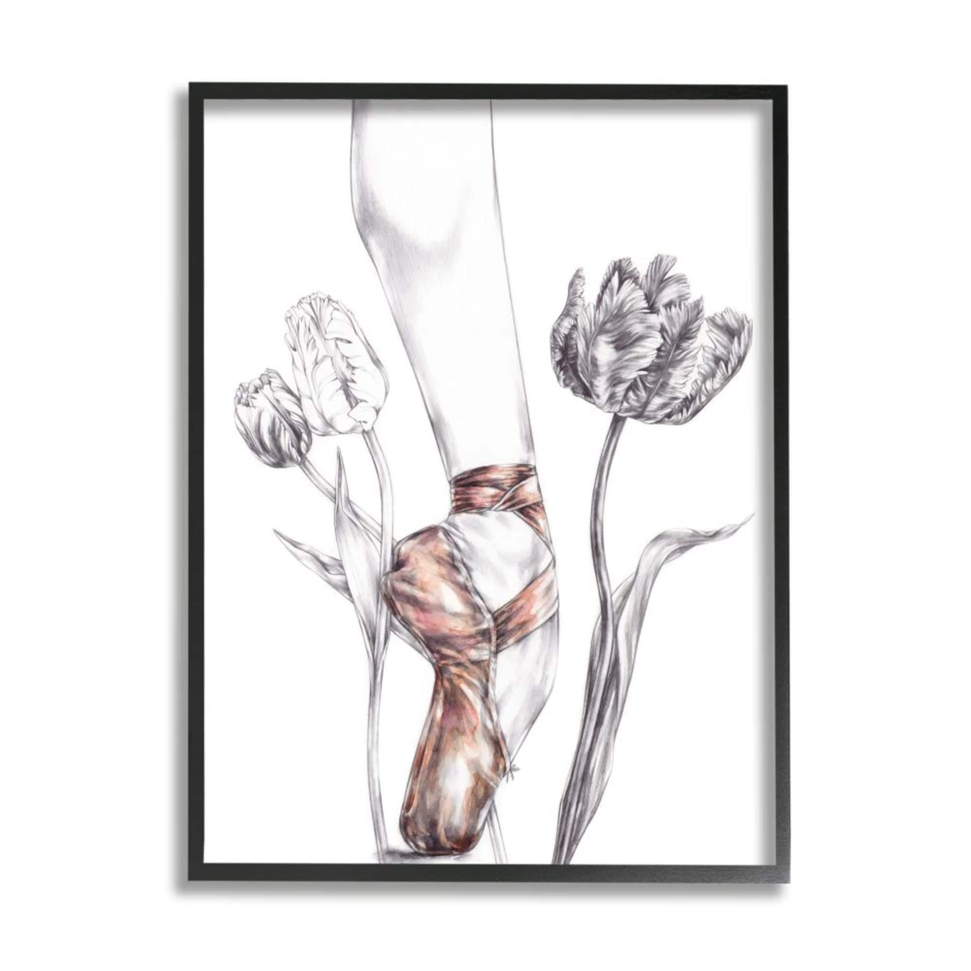 Stupell Industries Pink Ballerina Slipper Between Floral Tulips Design by Elisaveta Stoilova