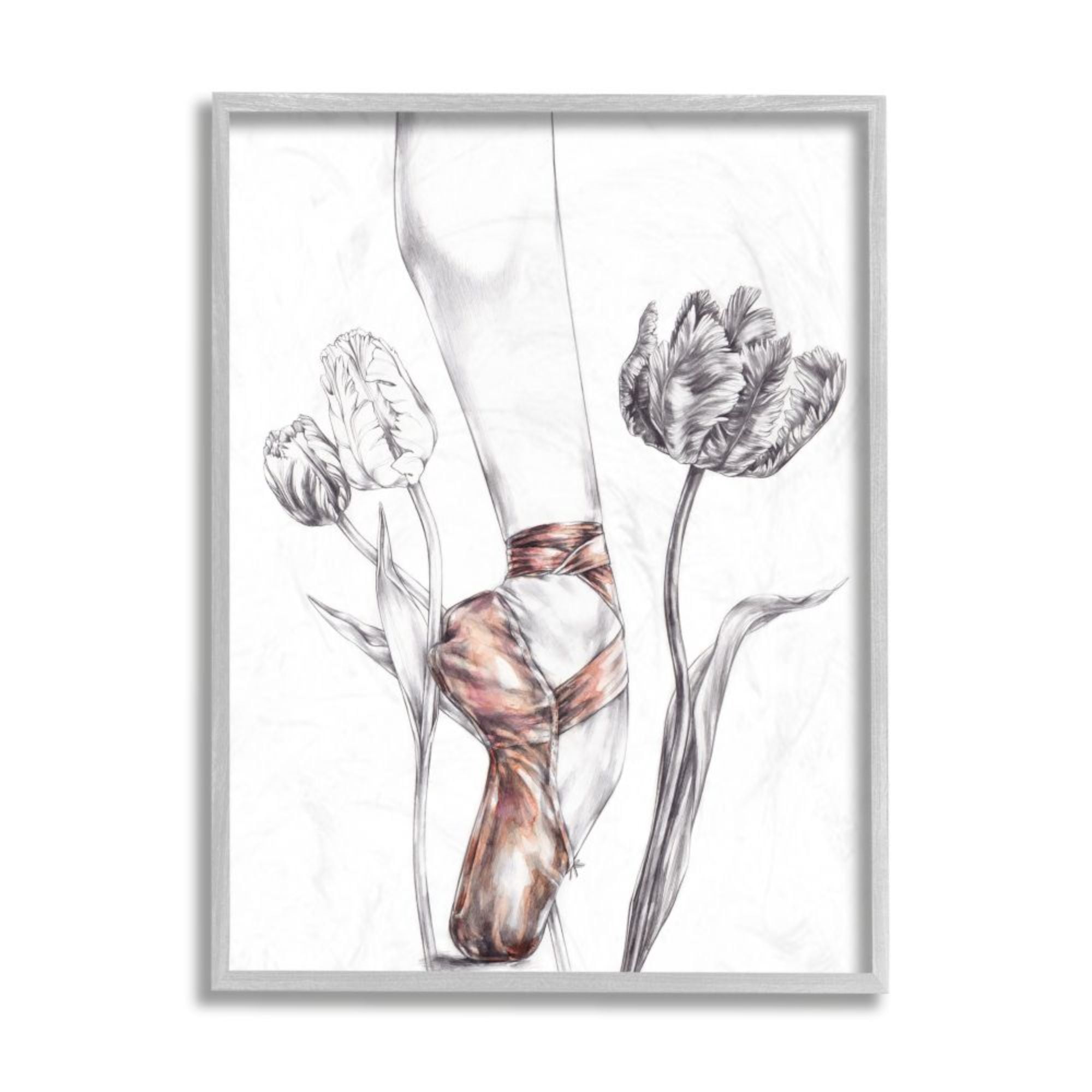 Stupell Industries Pink Ballerina Slipper Between Floral Tulips Design by Elisaveta Stoilova