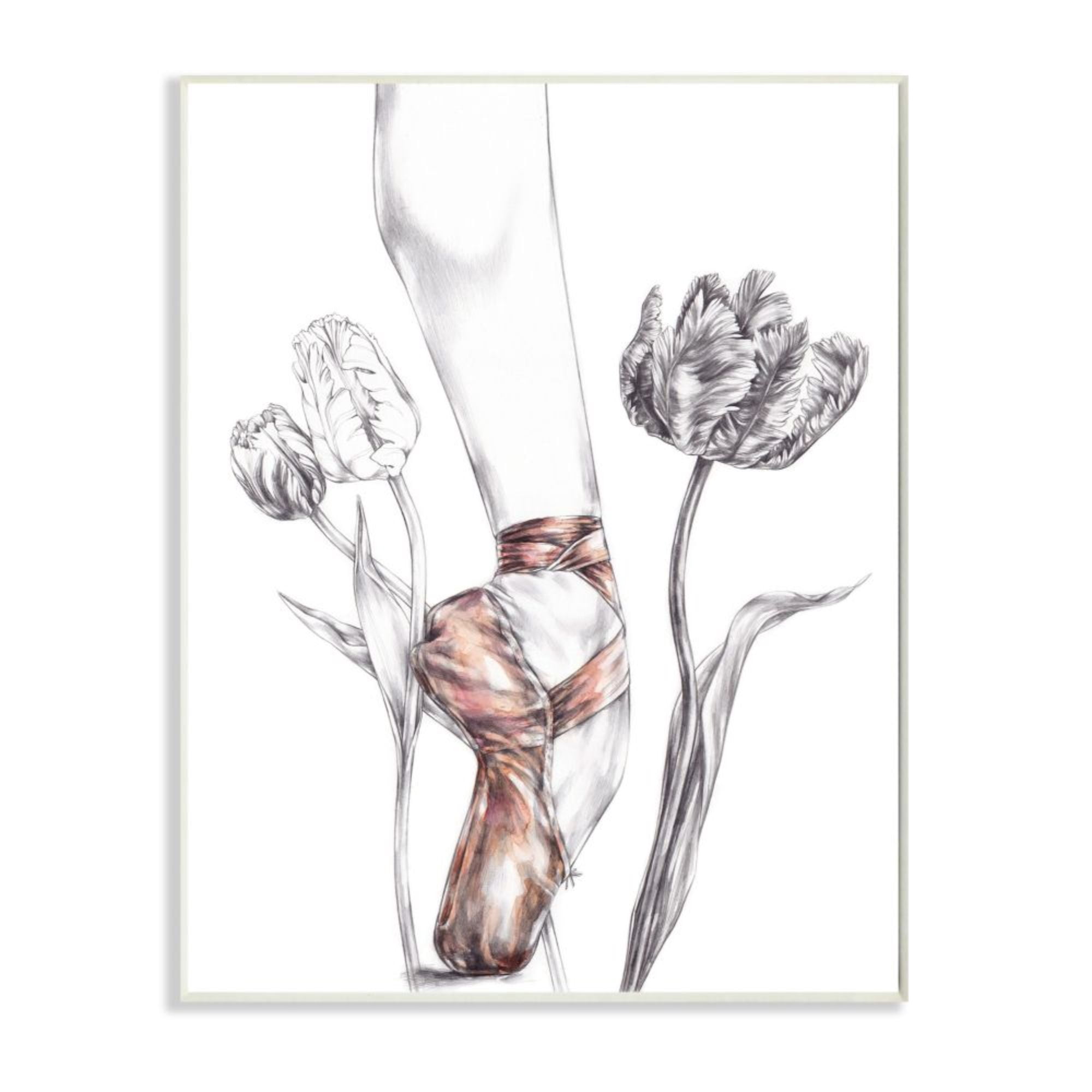 Stupell Industries Pink Ballerina Slipper Between Floral Tulips Design by Elisaveta Stoilova