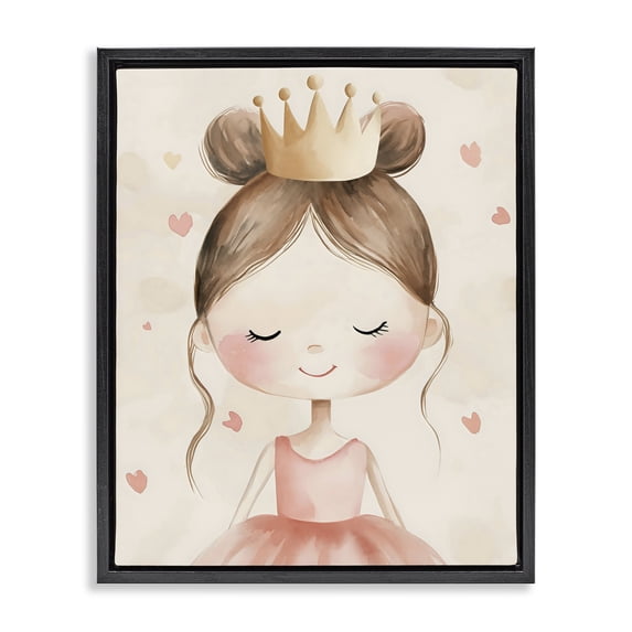 Stupell Industries Cottage Pink Ballerina in Crown Black Floating Frame Canvas Art, 17 x 21, by Creative Studio