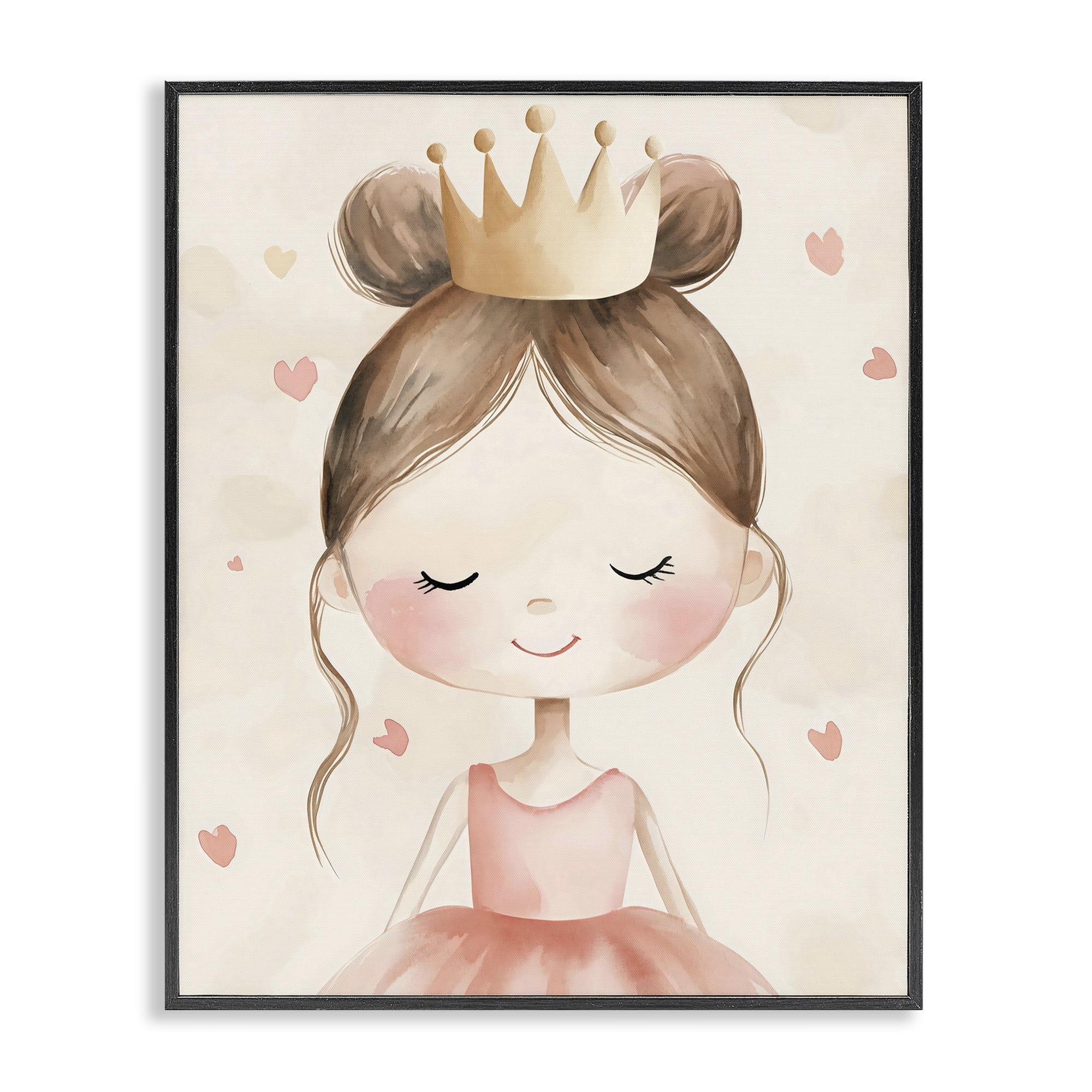 Stupell Industries Pink Ballerina in Crown Black Framed Giclee Art, design by Creative Studio