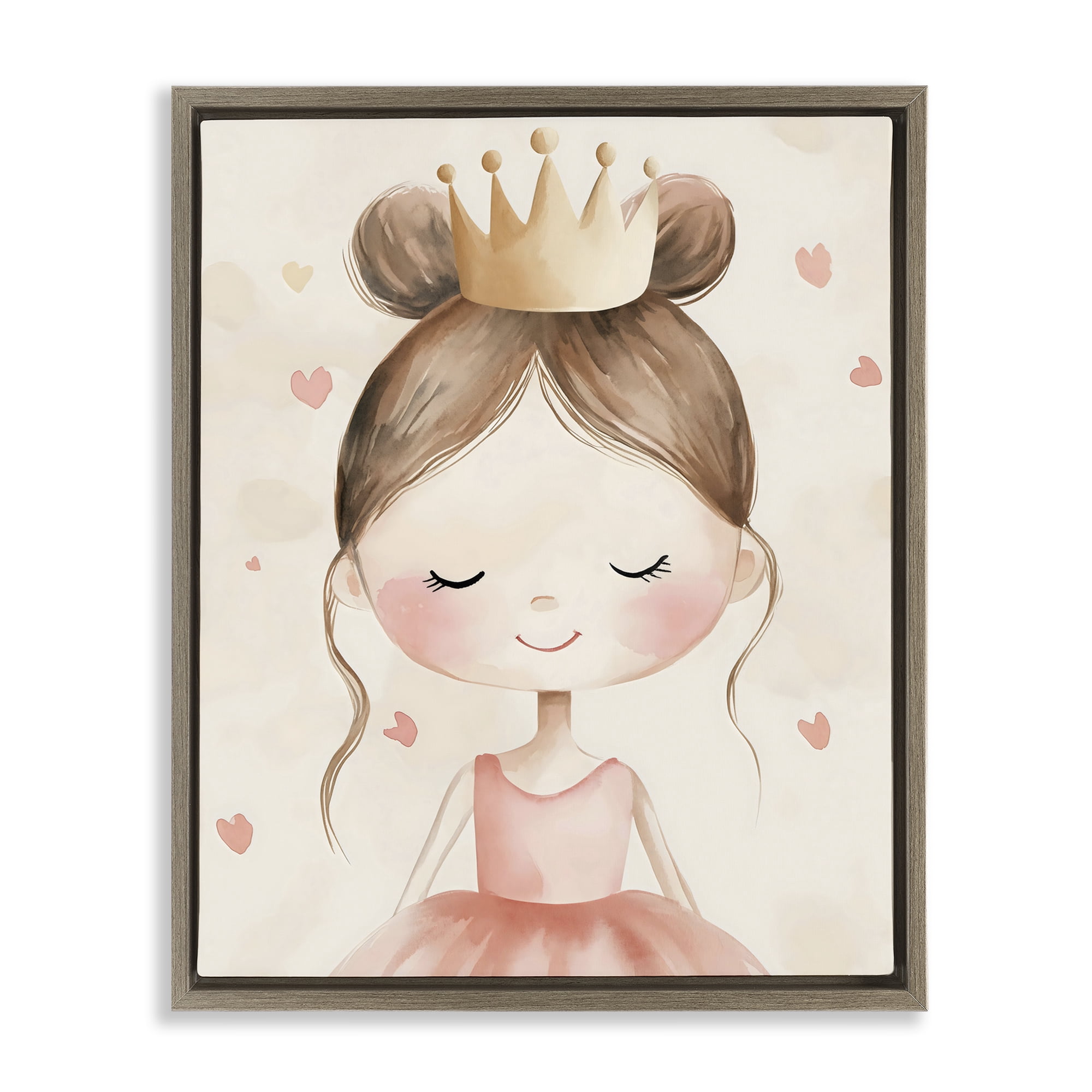 Stupell Industries Pink Ballerina in Crown Brown Framed Floater Canvas Wall Art, design by Creative Studio