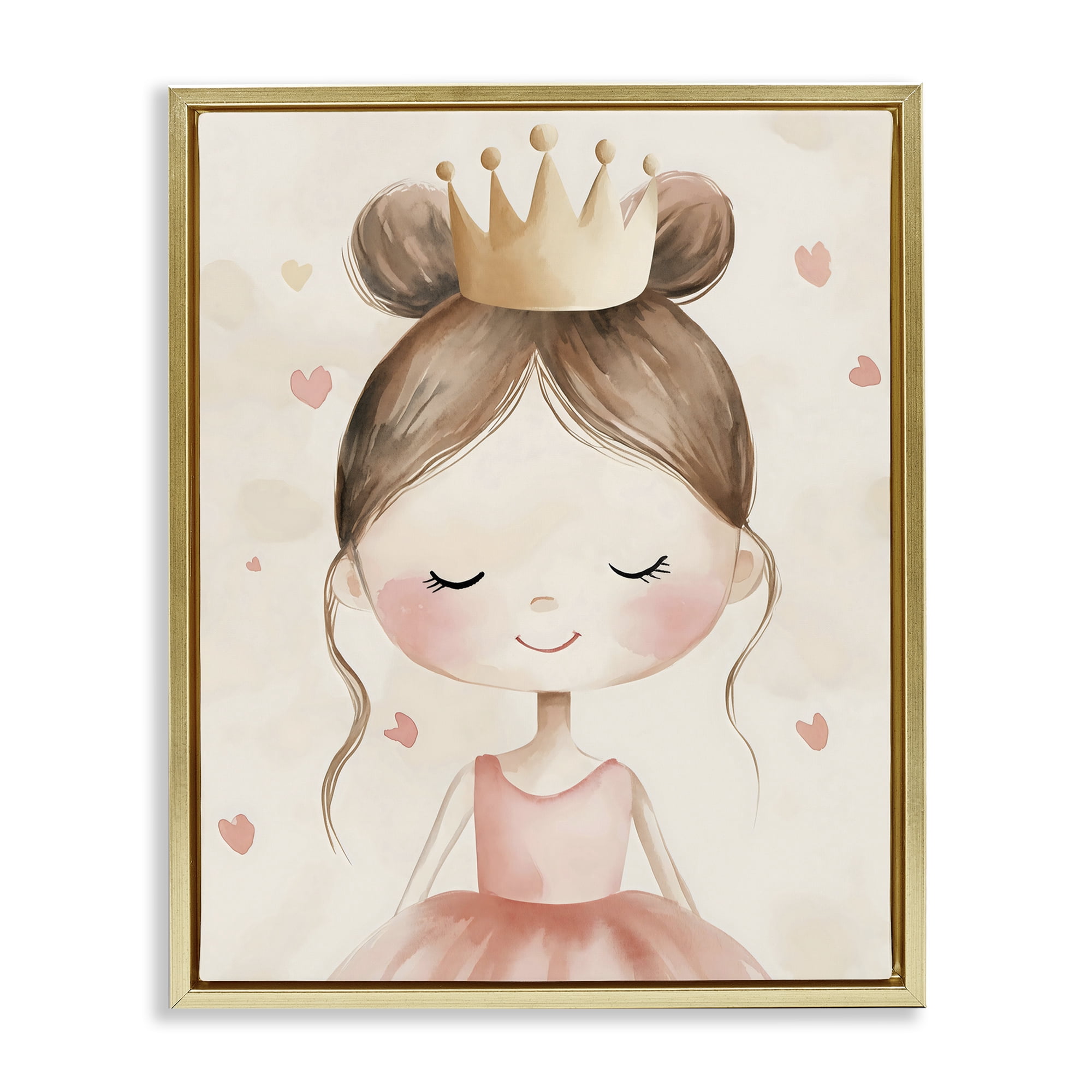 Stupell Industries Pink Ballerina in Crown Gold Framed Floater Canvas Wall Art, design by Creative Studio